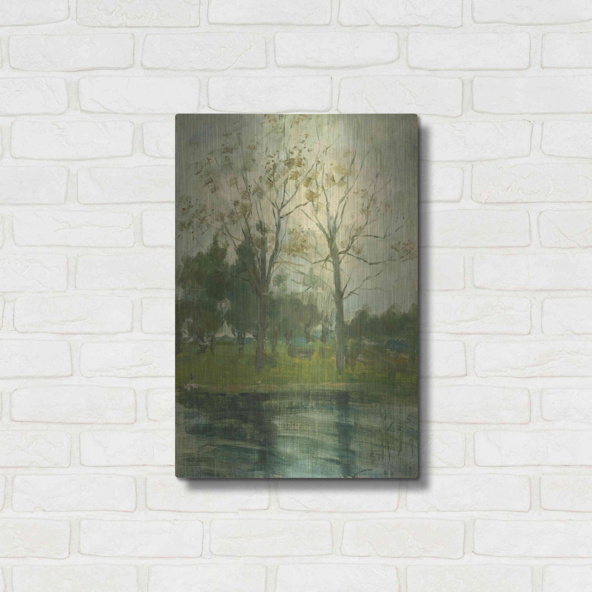 Luxe Metal Art 'Two Trees Silhouetted Behind A Water Course, 1900-02' by Piet Mondrian, Metal Wall Art,16x24
