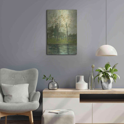 Luxe Metal Art 'Two Trees Silhouetted Behind A Water Course, 1900-02' by Piet Mondrian, Metal Wall Art,16x24