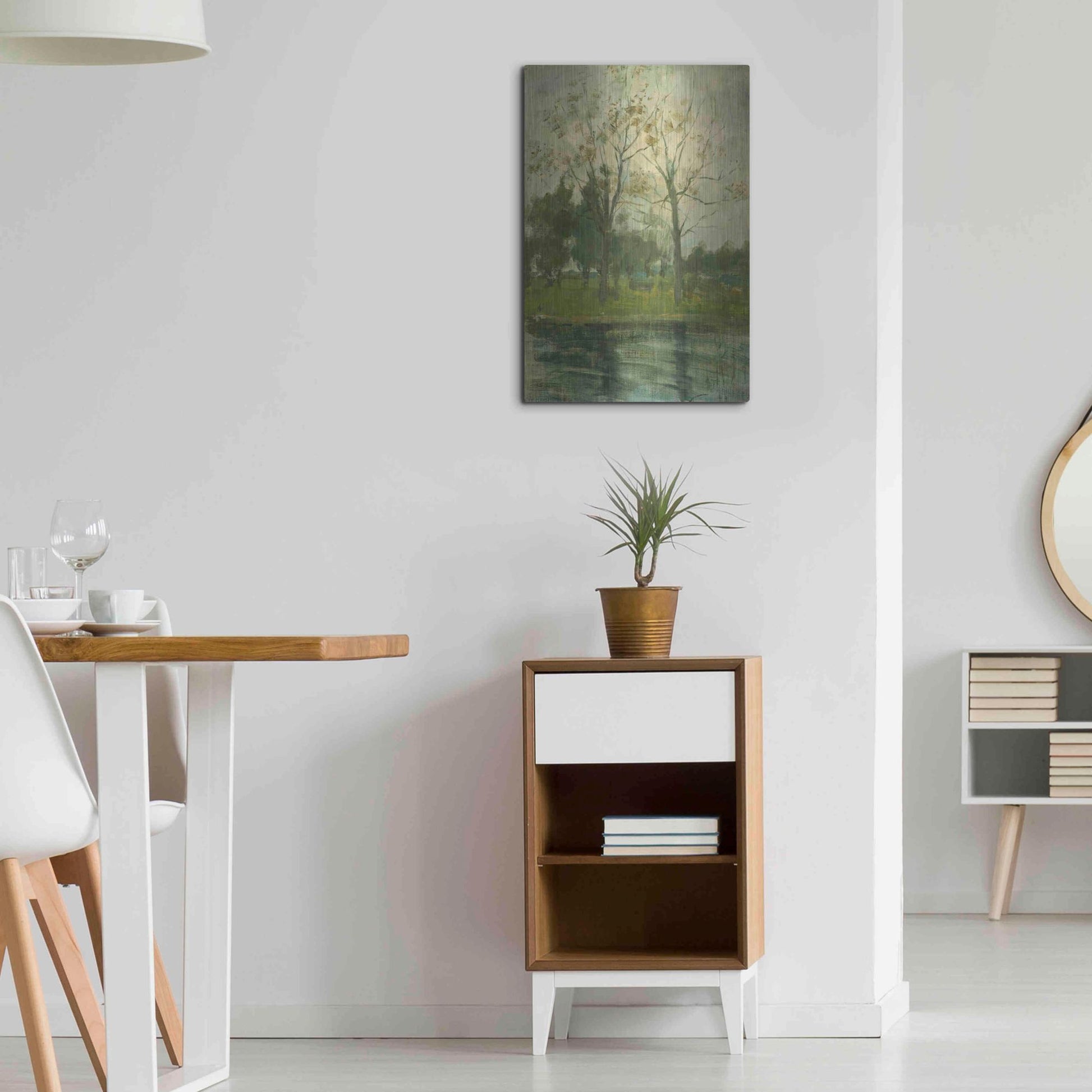 Luxe Metal Art 'Two Trees Silhouetted Behind A Water Course, 1900-02' by Piet Mondrian, Metal Wall Art,16x24