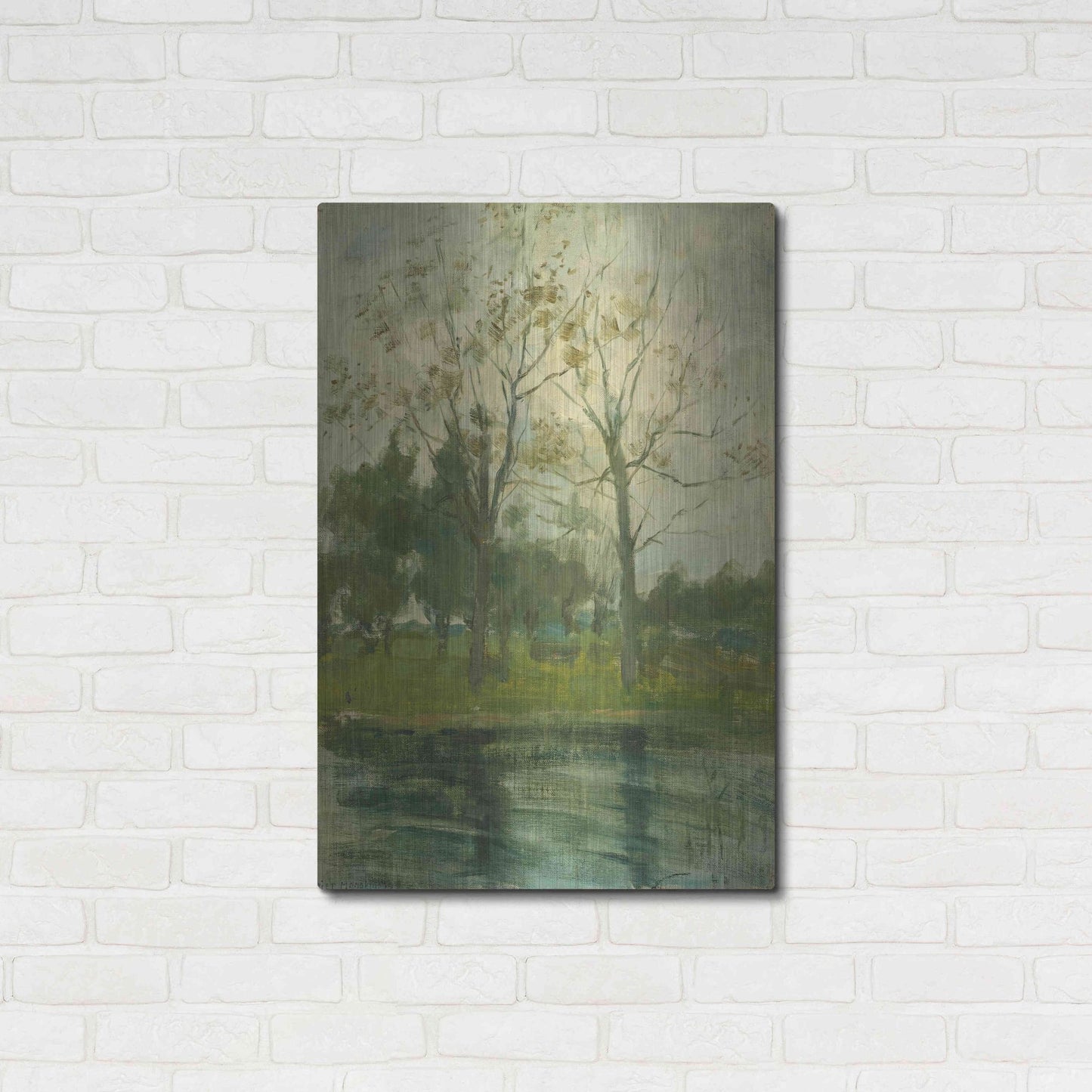 Luxe Metal Art 'Two Trees Silhouetted Behind A Water Course, 1900-02' by Piet Mondrian, Metal Wall Art,24x36