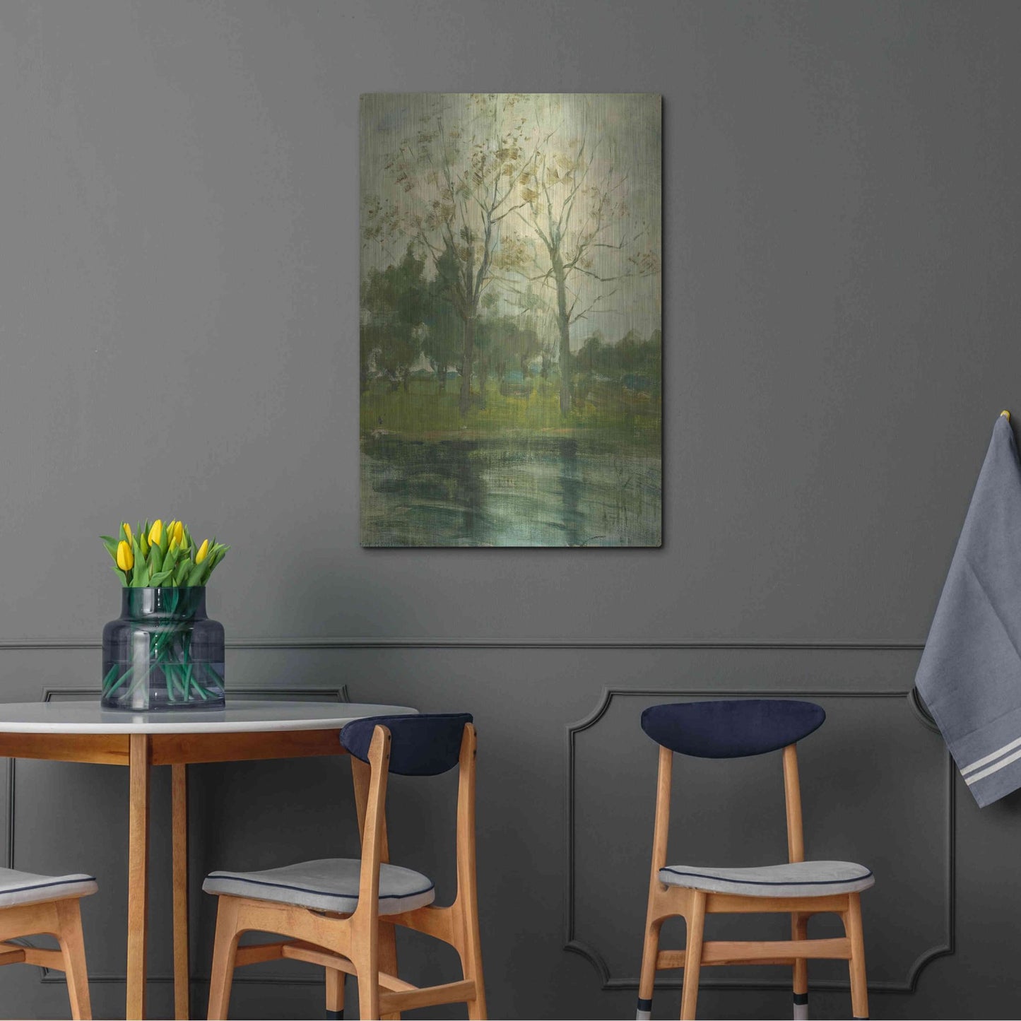 Luxe Metal Art 'Two Trees Silhouetted Behind A Water Course, 1900-02' by Piet Mondrian, Metal Wall Art,24x36