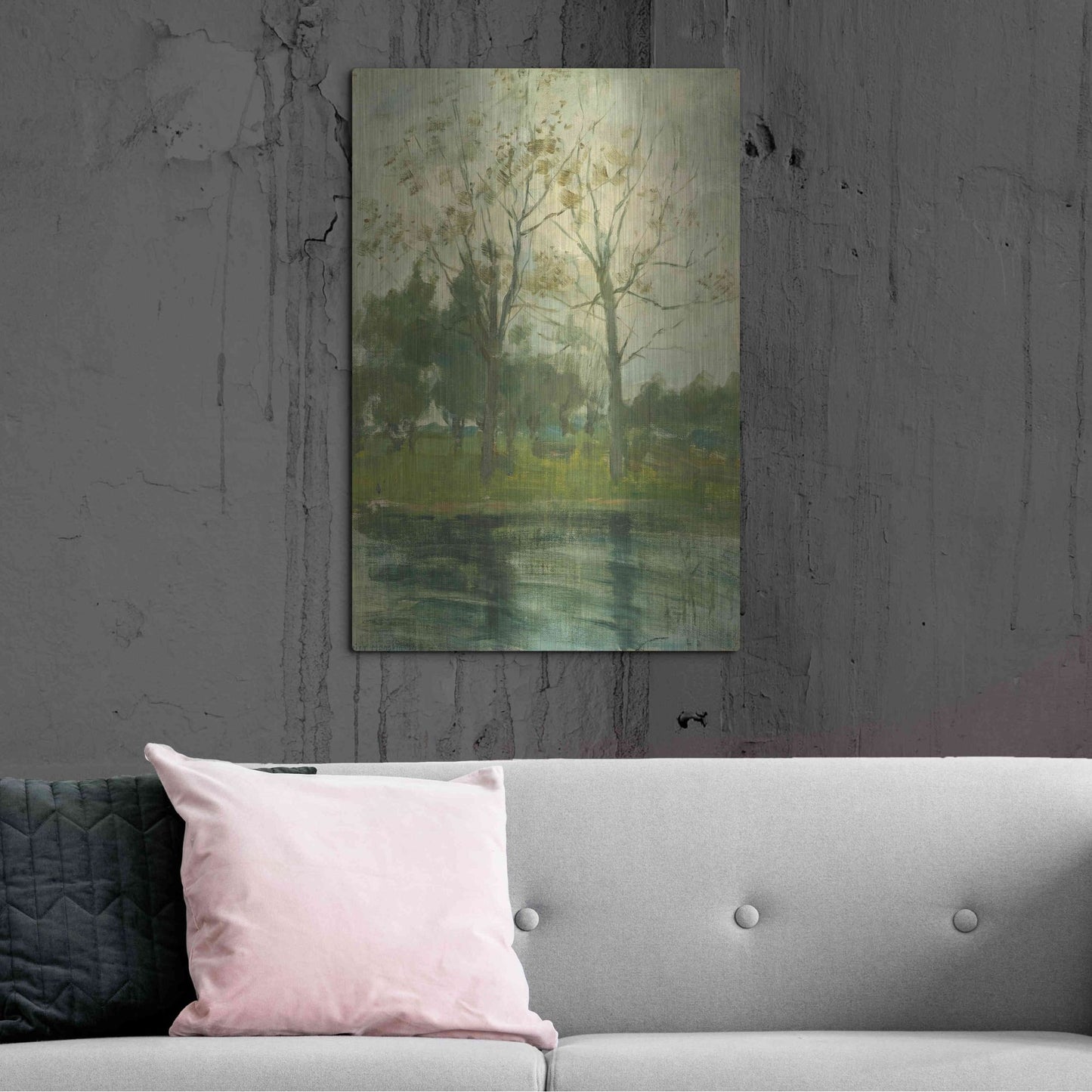 Luxe Metal Art 'Two Trees Silhouetted Behind A Water Course, 1900-02' by Piet Mondrian, Metal Wall Art,24x36