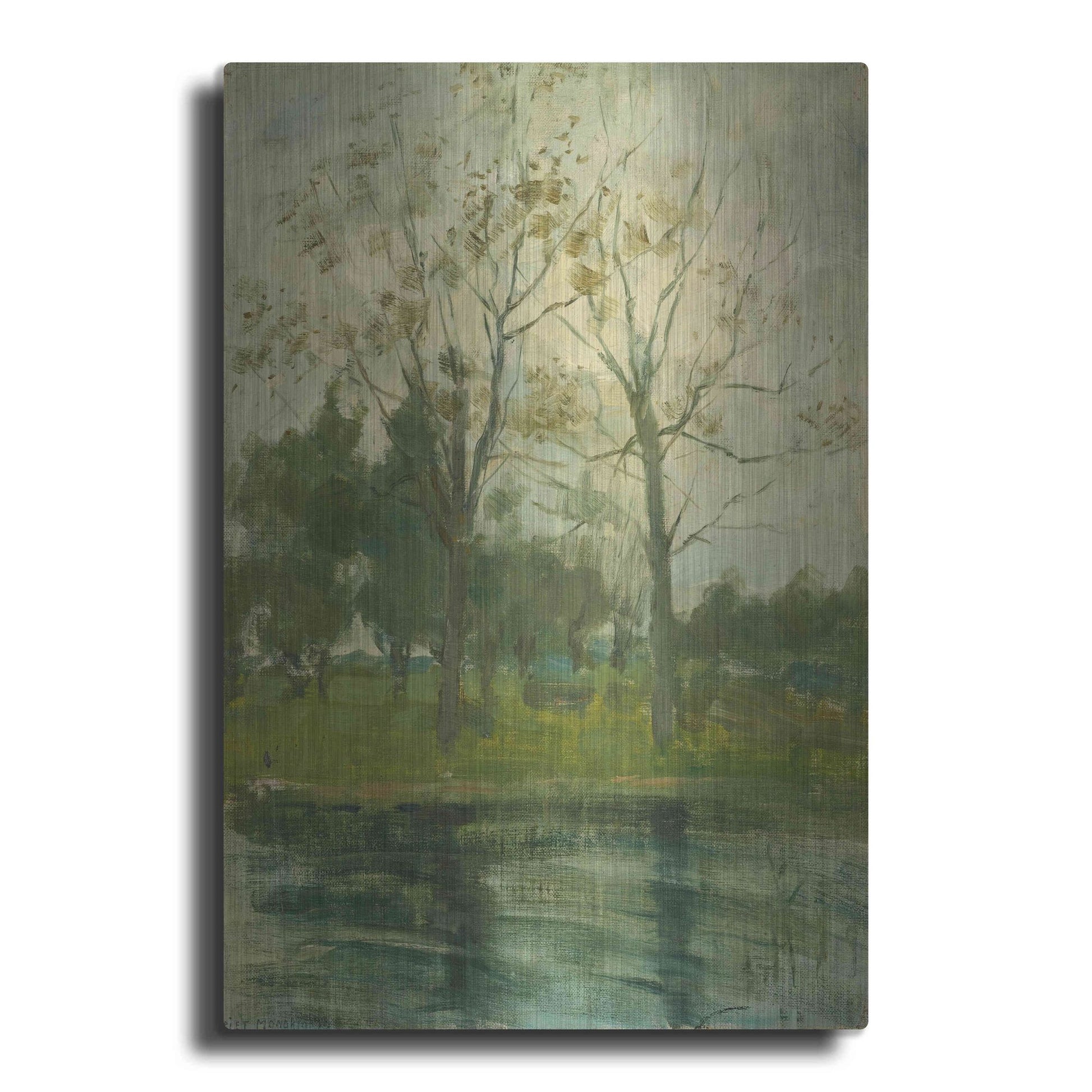 Luxe Metal Art 'Two Trees Silhouetted Behind A Water Course, 1900-02' by Piet Mondrian, Metal Wall Art