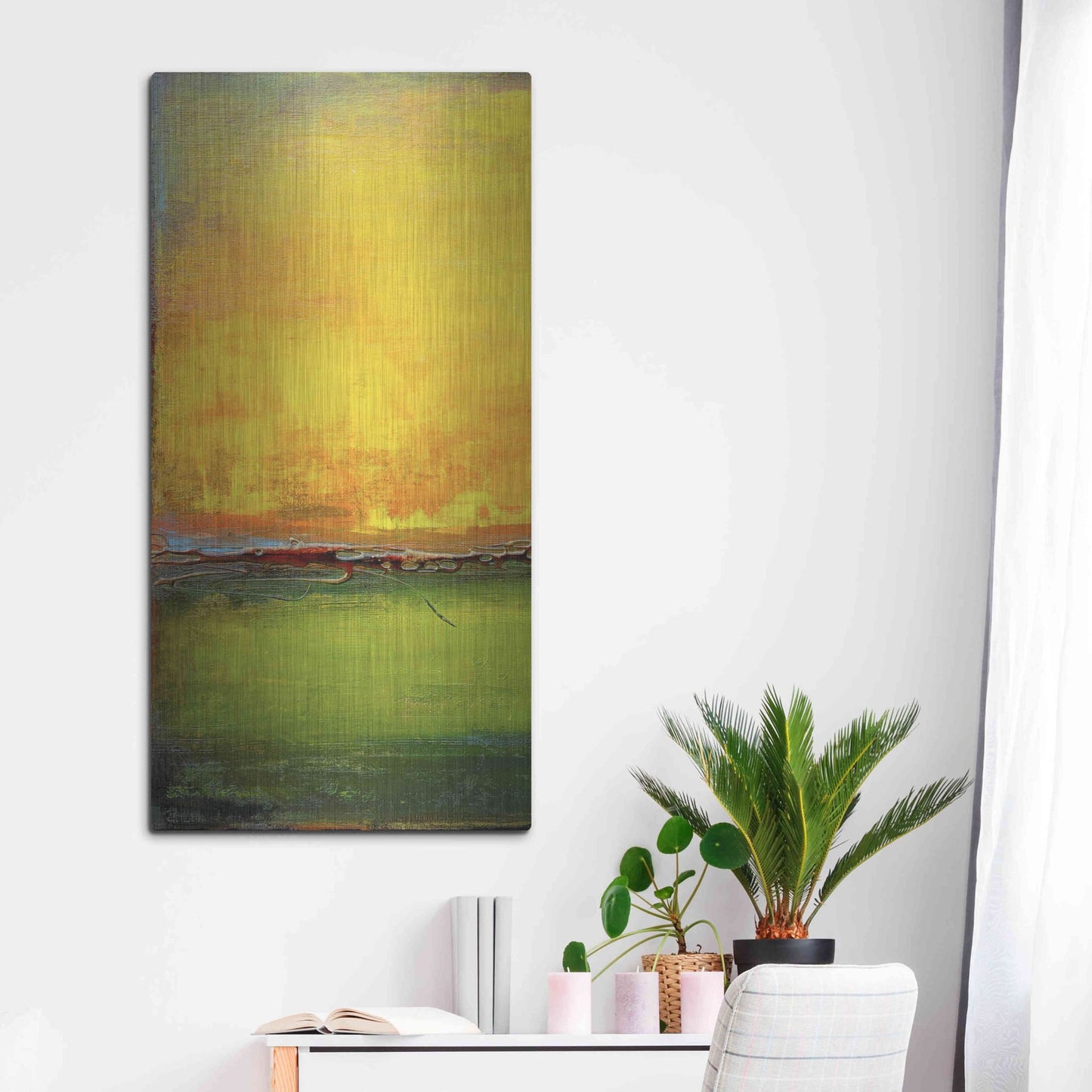 Luxe Metal Art 'Lime Wire I' by Erin Ashley, Metal Wall Art,24x48