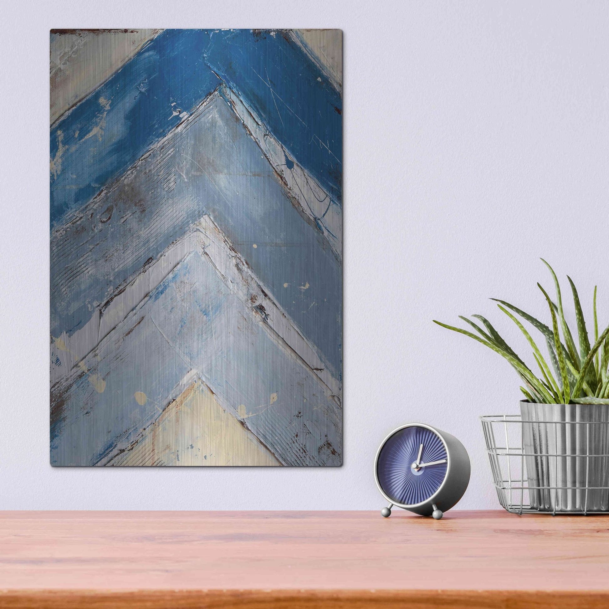 Luxe Metal Art 'Blue Zag I' by Erin Ashley, Metal Wall Art,12x16