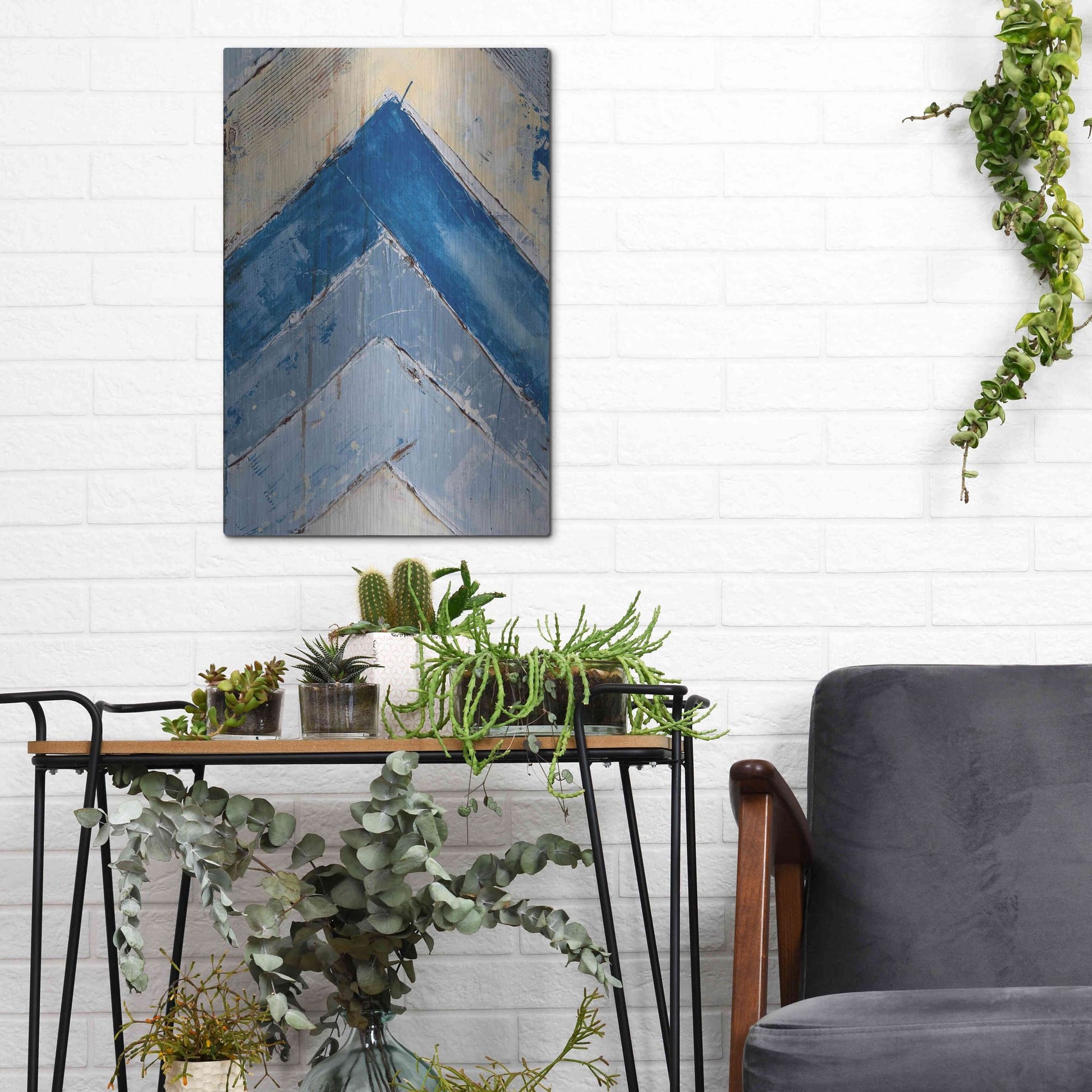 Luxe Metal Art 'Blue Zag II' by Erin Ashley, Metal Wall Art,12x16