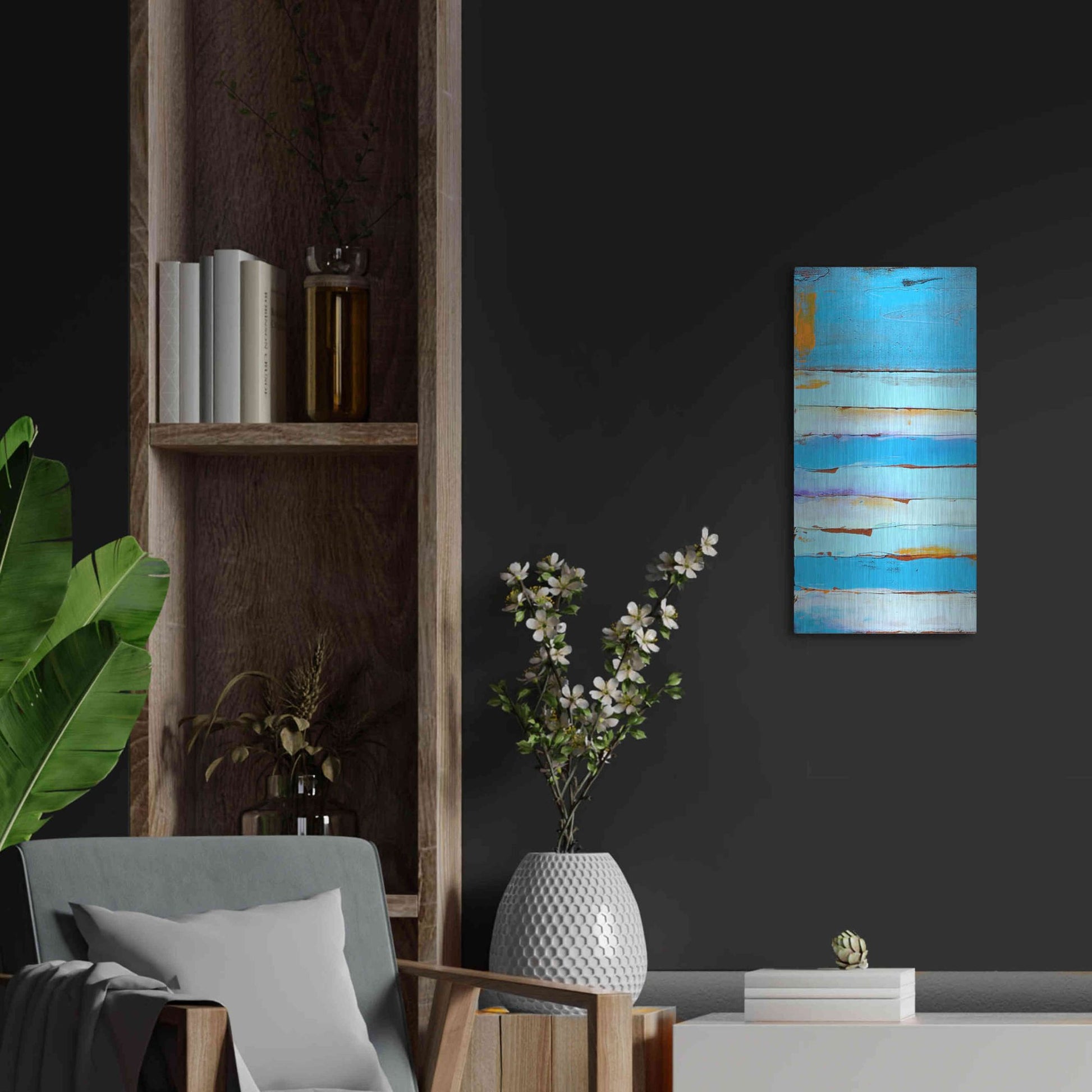 Luxe Metal Art 'Blue Jam I' by Erin Ashley, Metal Wall Art,12x24