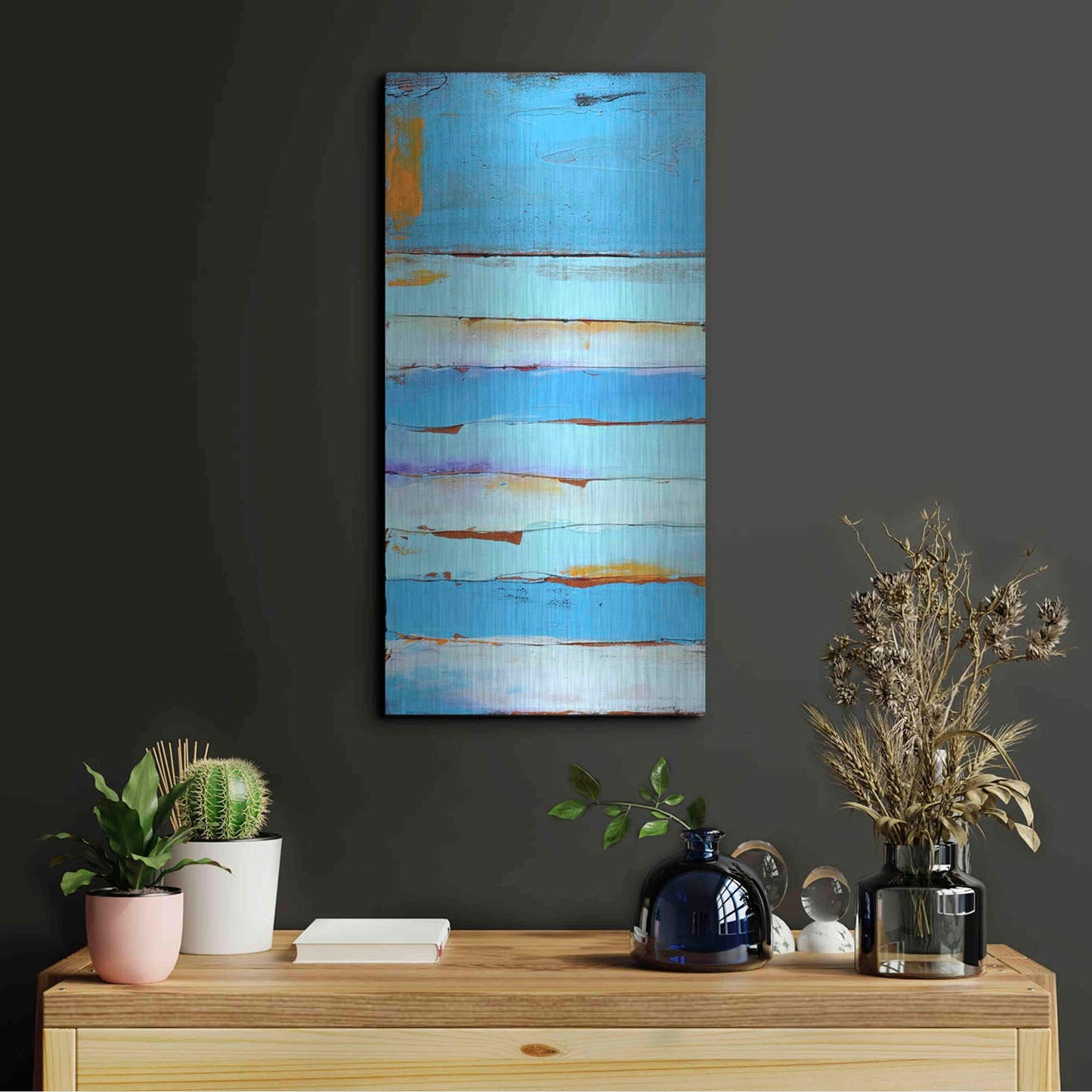 Luxe Metal Art 'Blue Jam I' by Erin Ashley, Metal Wall Art,12x24