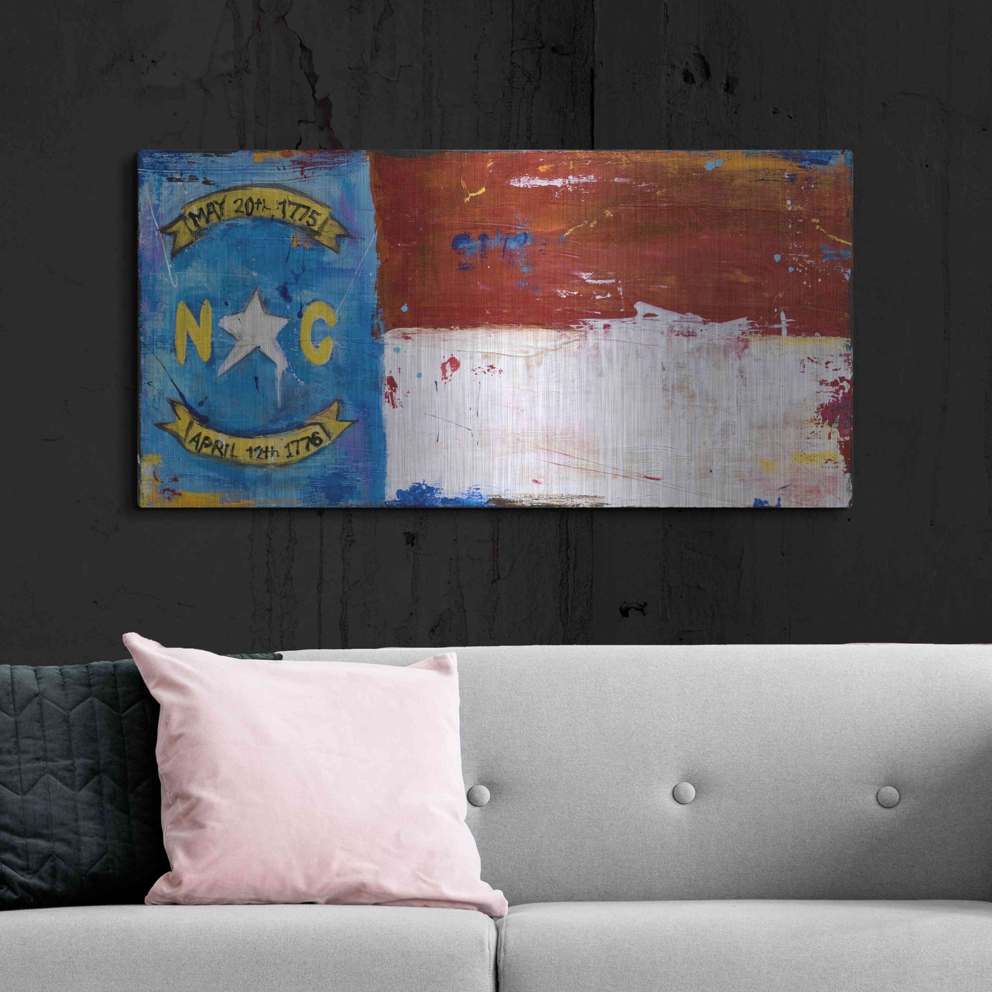 Luxe Metal Art 'NC Flag' by Erin Ashley, Metal Wall Art,48x24