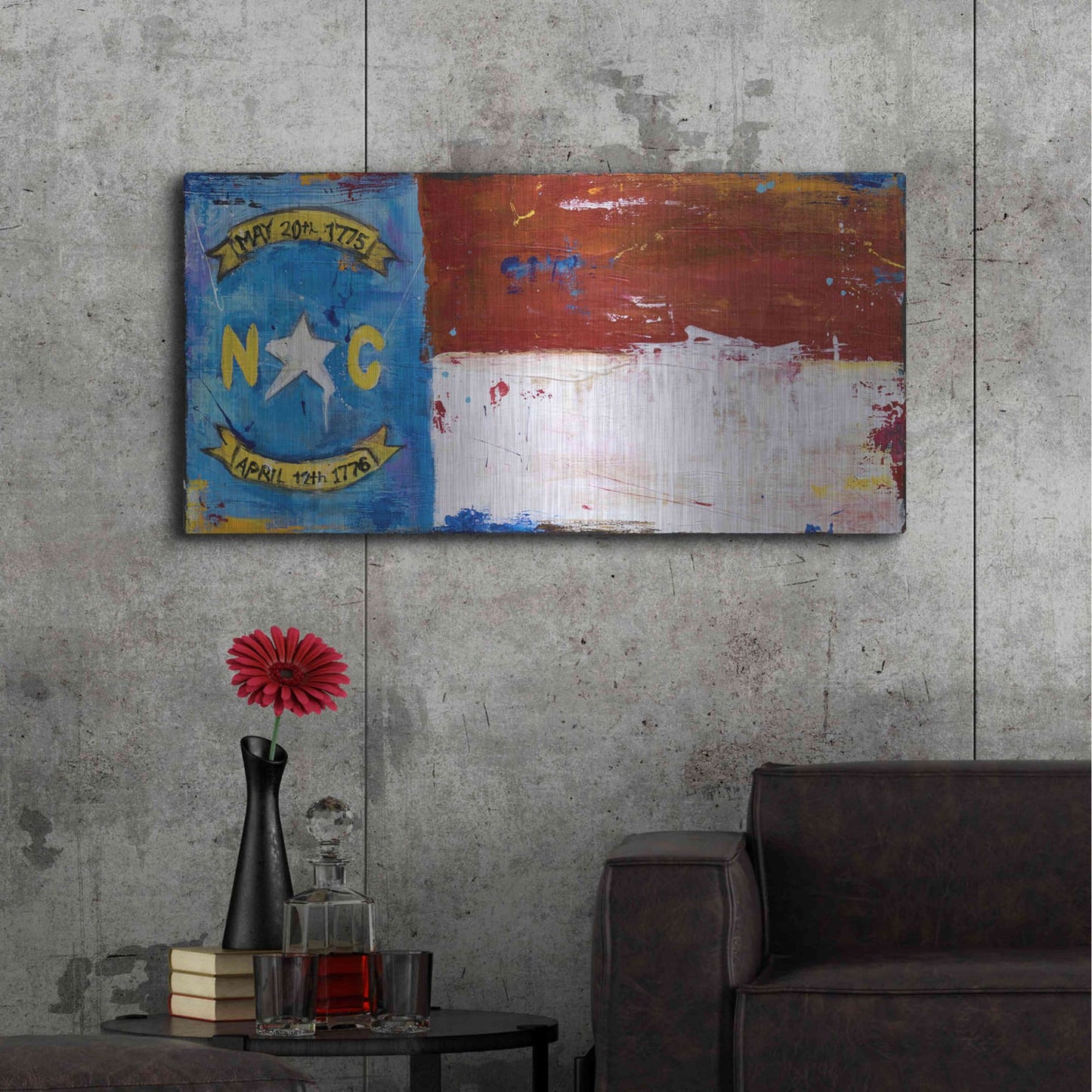 Luxe Metal Art 'NC Flag' by Erin Ashley, Metal Wall Art,48x24