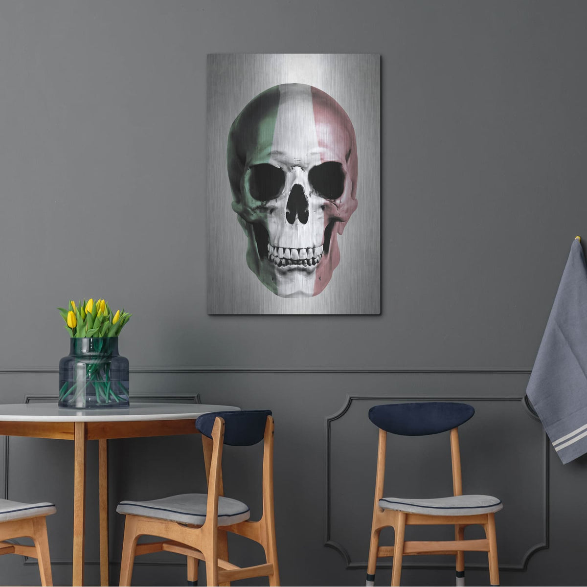 'Italian Skull Grey' by Nicklas Gustafsson – Metal Wall Art, 24x36 room view
