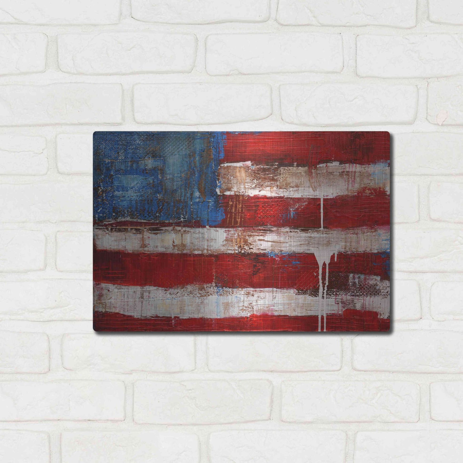 Luxe Metal Art 'Ashley American Flag' by Erin Ashley, Metal Wall Art,16x12