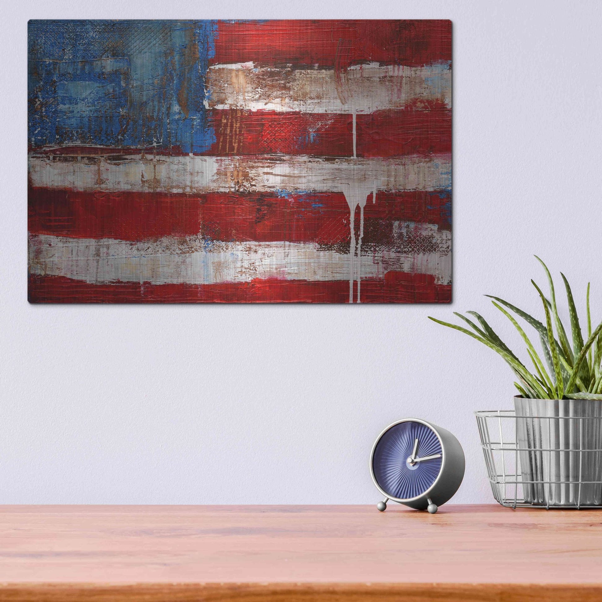 Luxe Metal Art 'Ashley American Flag' by Erin Ashley, Metal Wall Art,16x12