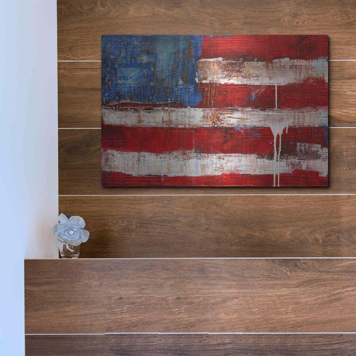 Luxe Metal Art 'Ashley American Flag' by Erin Ashley, Metal Wall Art,16x12