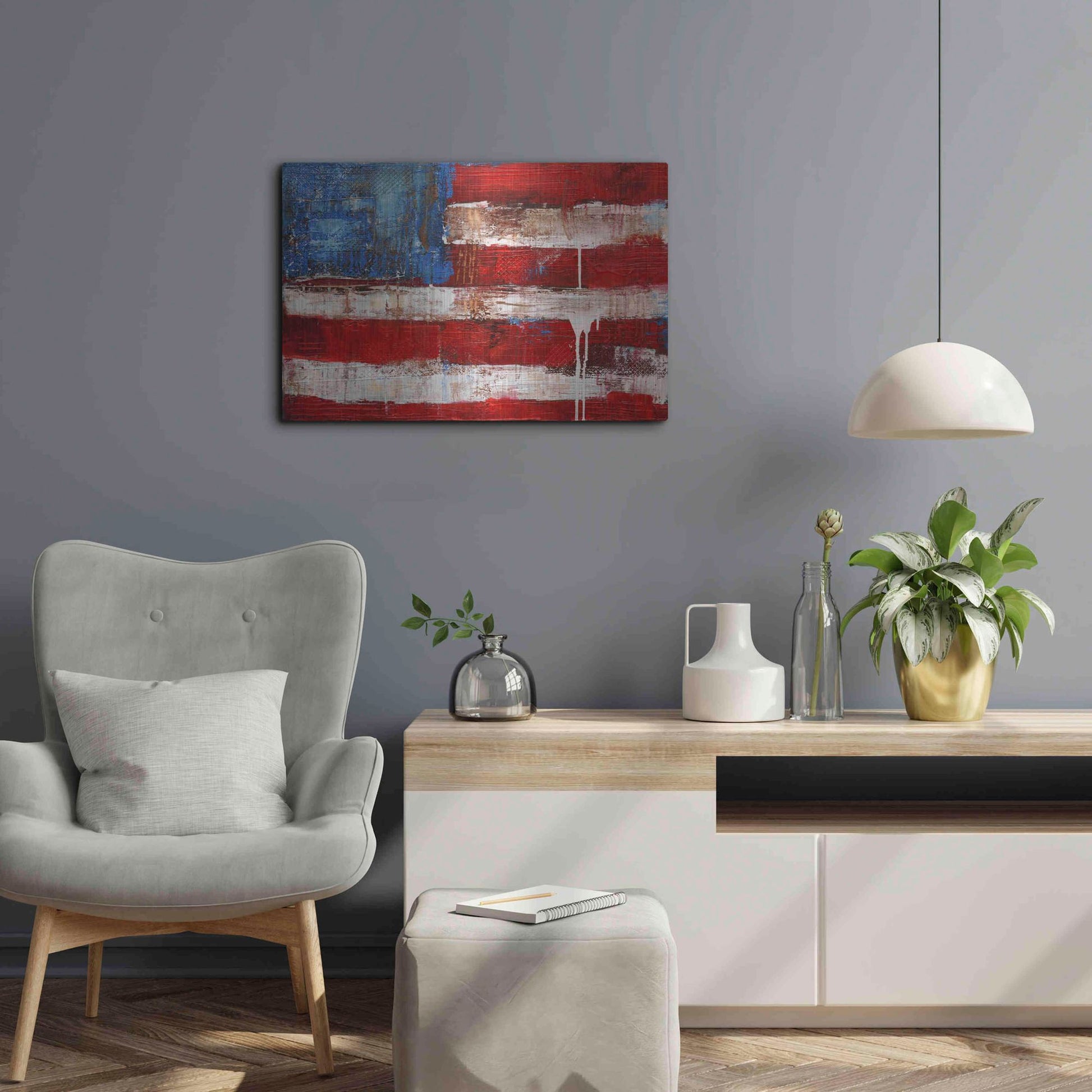 Luxe Metal Art 'Ashley American Flag' by Erin Ashley, Metal Wall Art,24x16