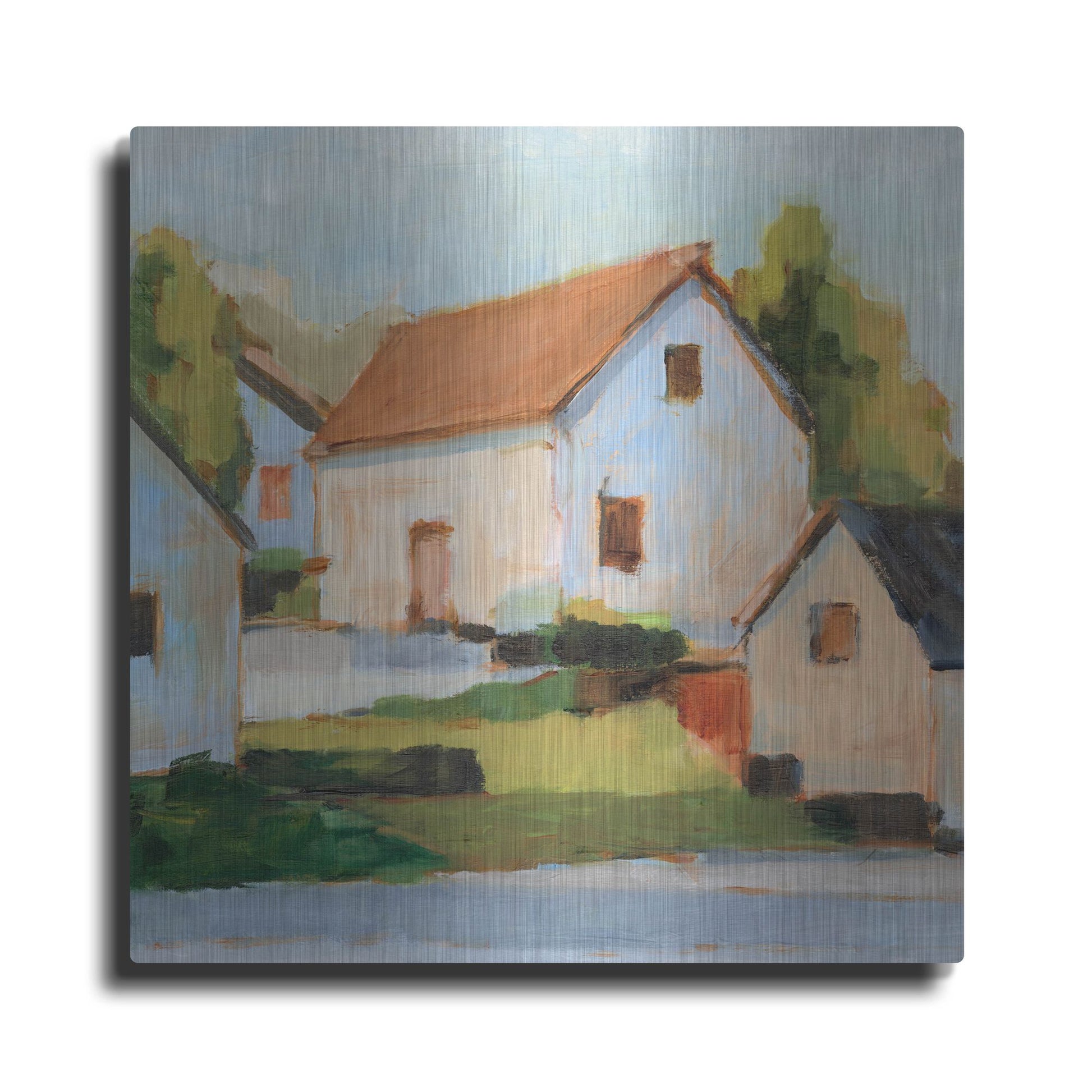 Luxe Metal Art 'European Farmhouses I' by Ethan Harper, Metal Wall Art