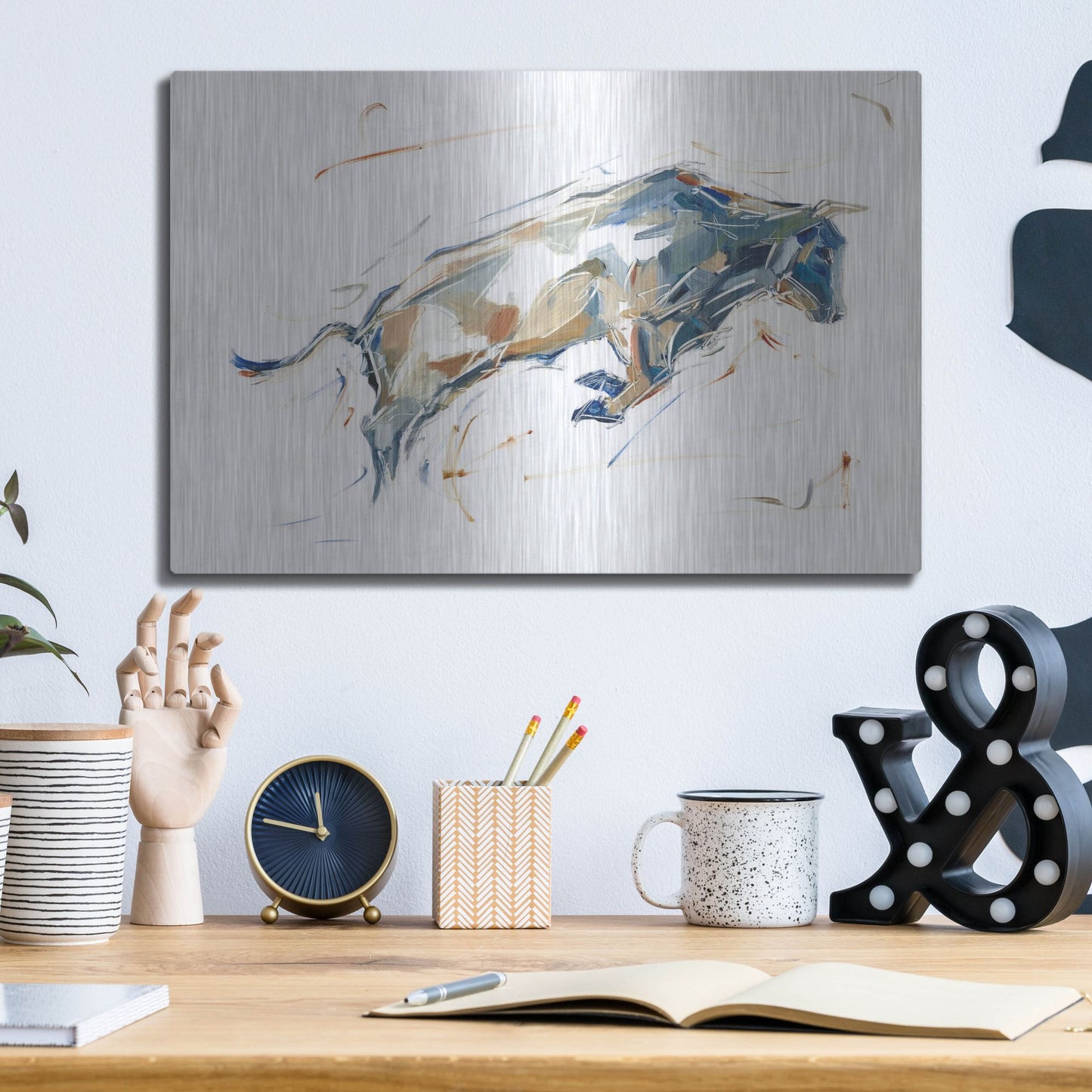 Luxe Metal Art 'Modern Bull Study I' by Ethan Harper, Metal Wall Art,16x12