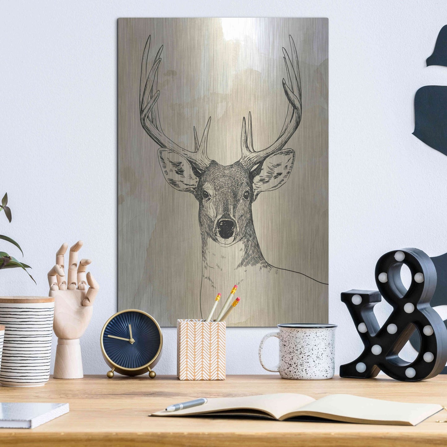 Luxe Metal Art 'Burnished Buck II' by Grace Popp, Metal Wall Art,12x16
