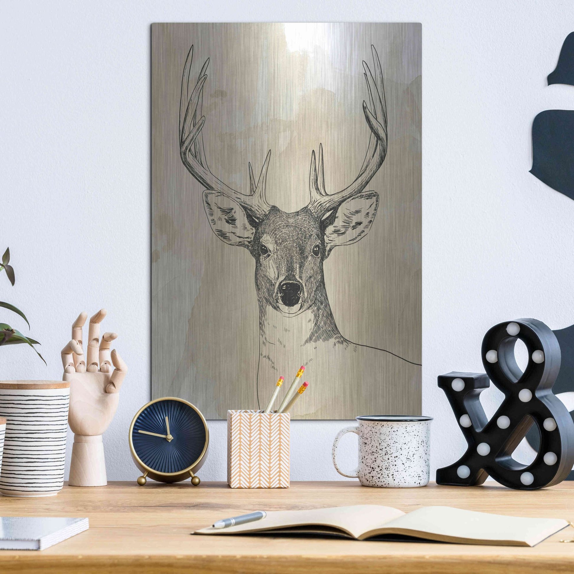 Luxe Metal Art 'Burnished Buck II' by Grace Popp, Metal Wall Art,12x16