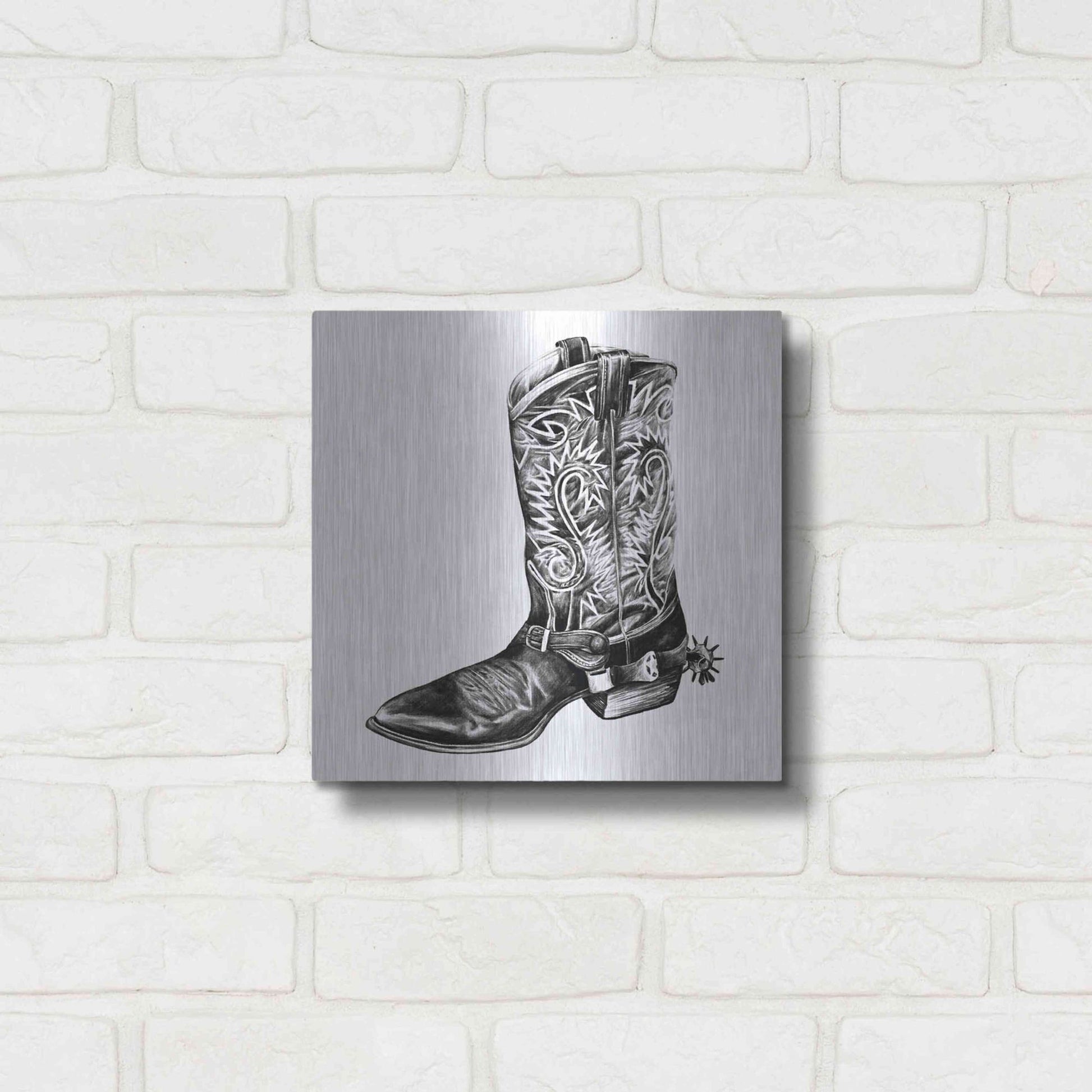 Luxe Metal Art 'Vintage Cowboy I' by Grace Popp, Metal Wall Art,12x12