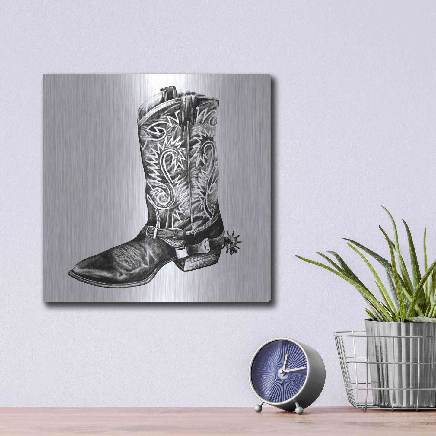 Luxe Metal Art 'Vintage Cowboy I' by Grace Popp, Metal Wall Art,12x12
