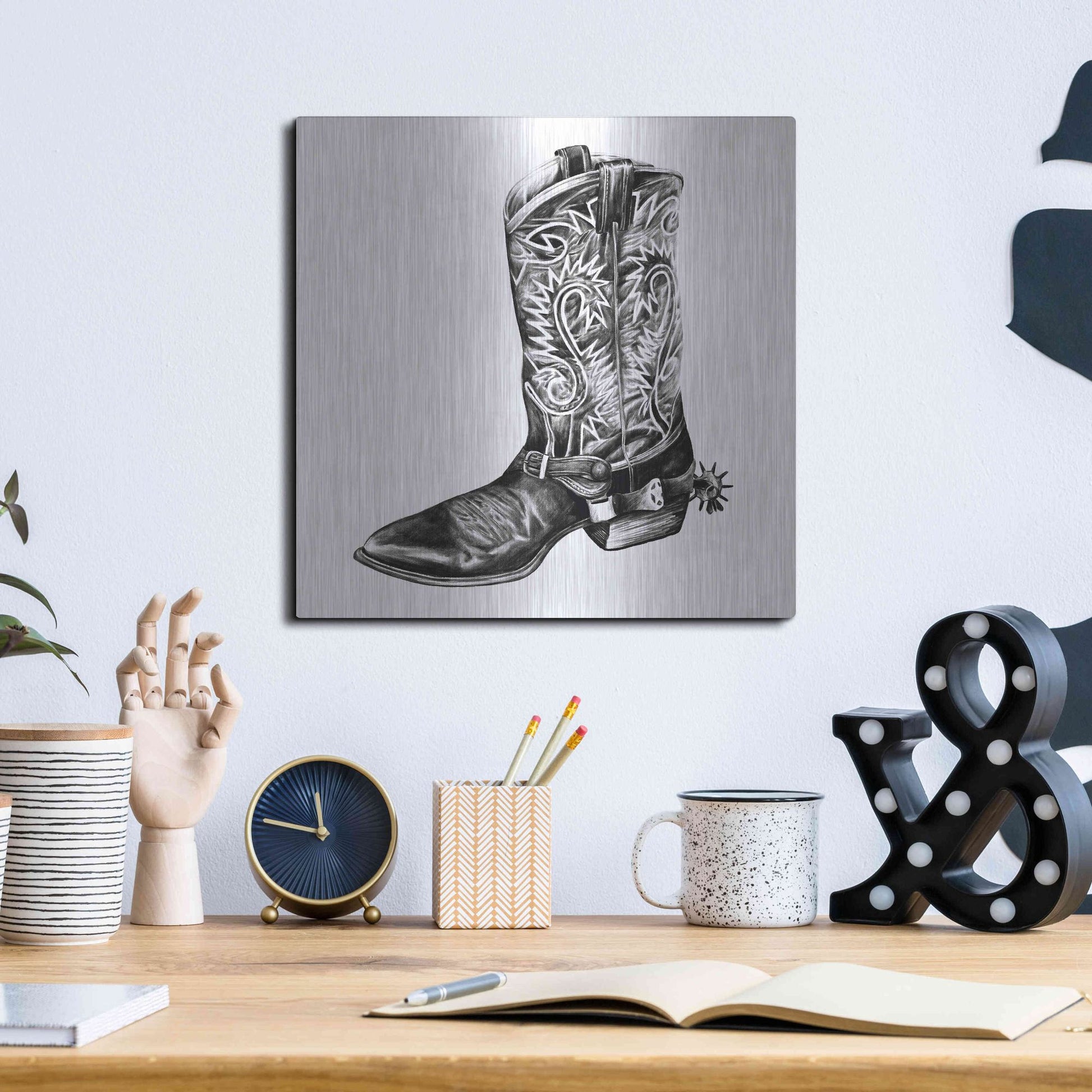 Luxe Metal Art 'Vintage Cowboy I' by Grace Popp, Metal Wall Art,12x12