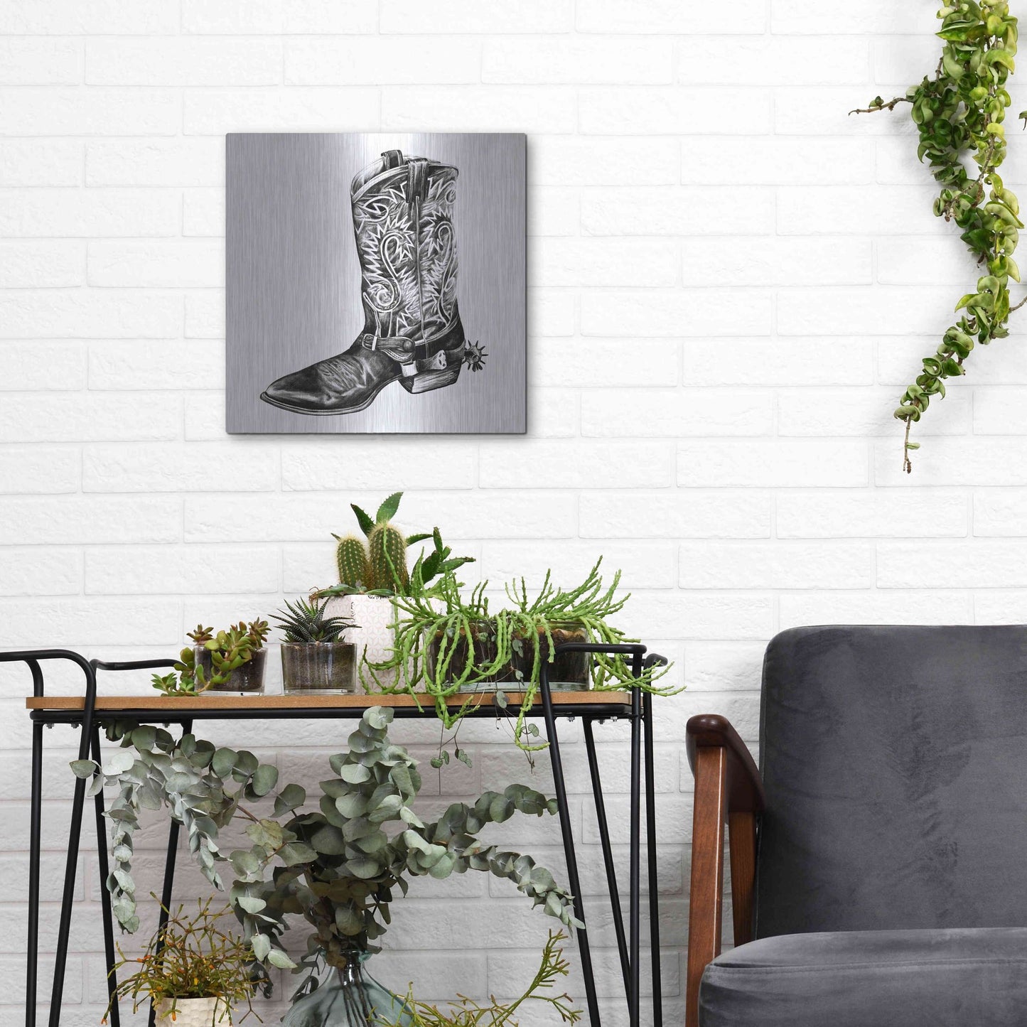 Luxe Metal Art 'Vintage Cowboy I' by Grace Popp, Metal Wall Art,12x12