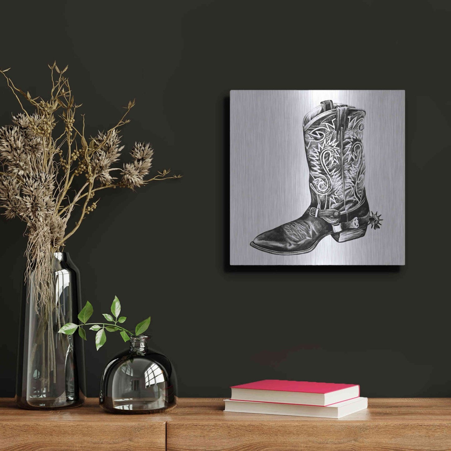 Luxe Metal Art 'Vintage Cowboy I' by Grace Popp, Metal Wall Art,12x12
