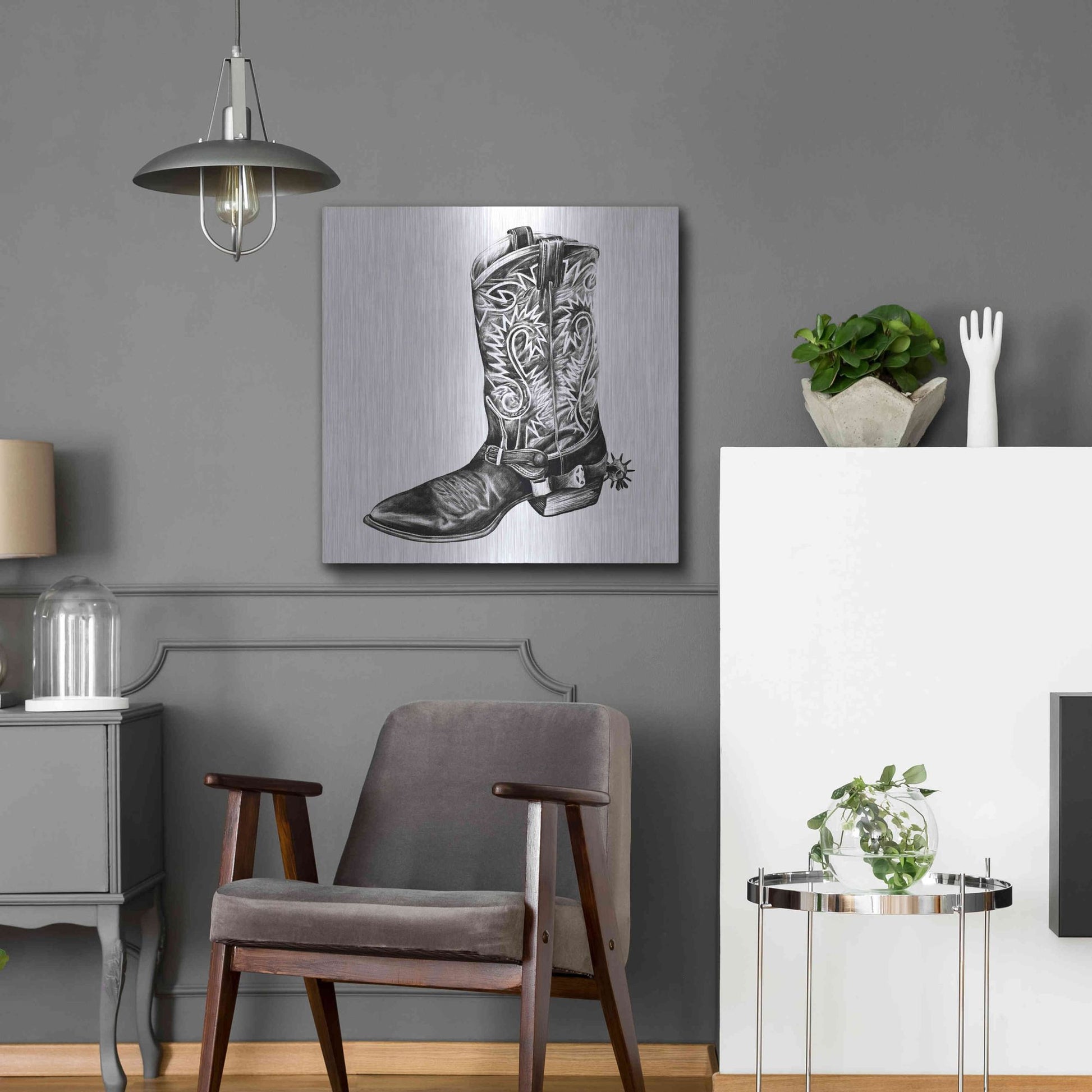 Luxe Metal Art 'Vintage Cowboy I' by Grace Popp, Metal Wall Art,24x24