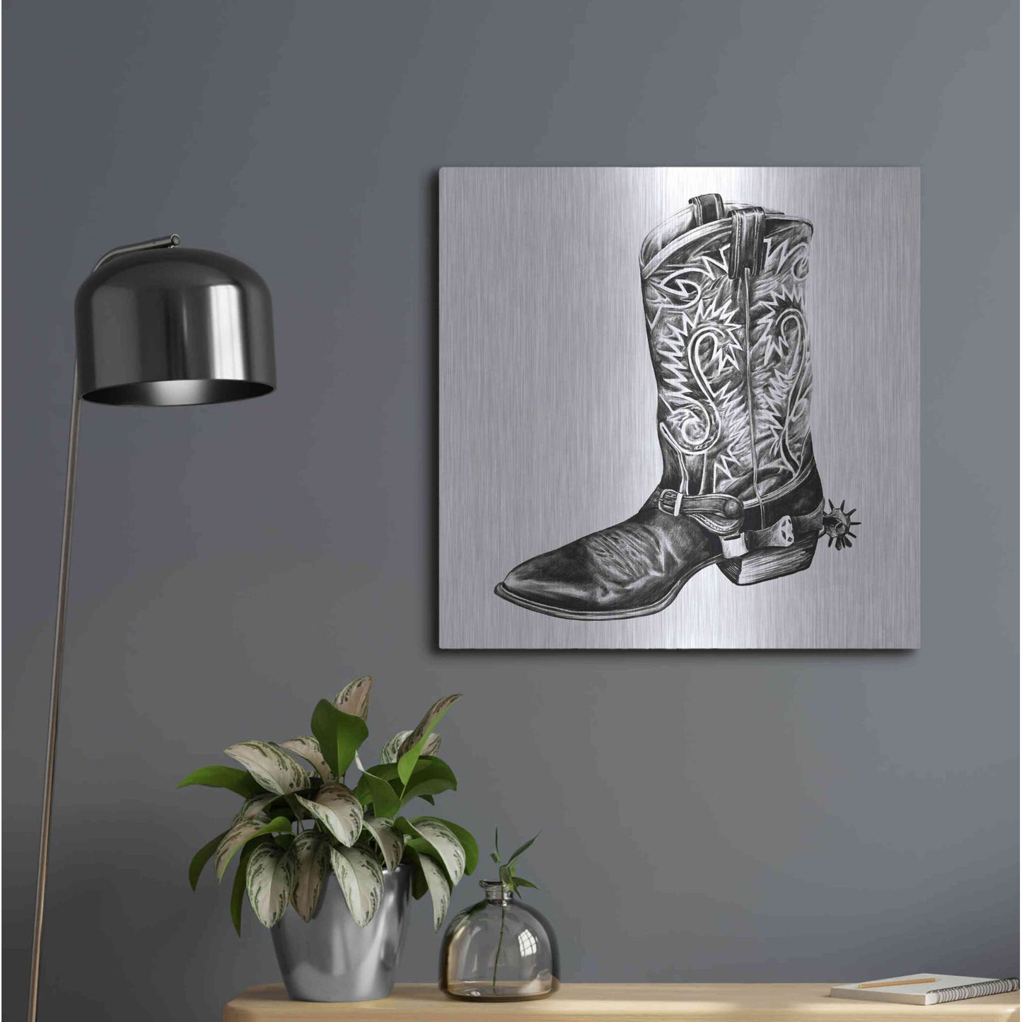 Luxe Metal Art 'Vintage Cowboy I' by Grace Popp, Metal Wall Art,24x24