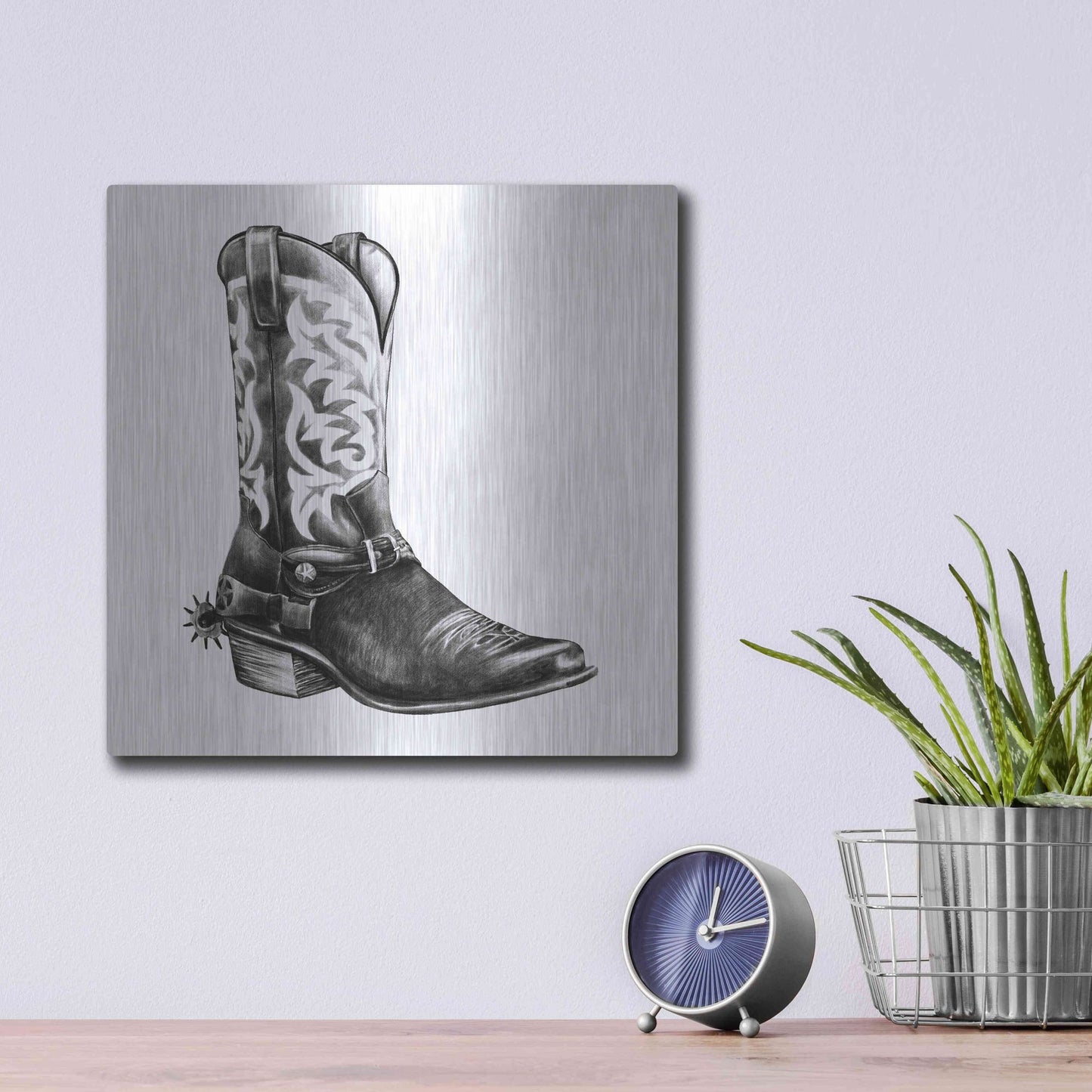 Luxe Metal Art 'Vintage Cowboy II' by Grace Popp, Metal Wall Art,12x12