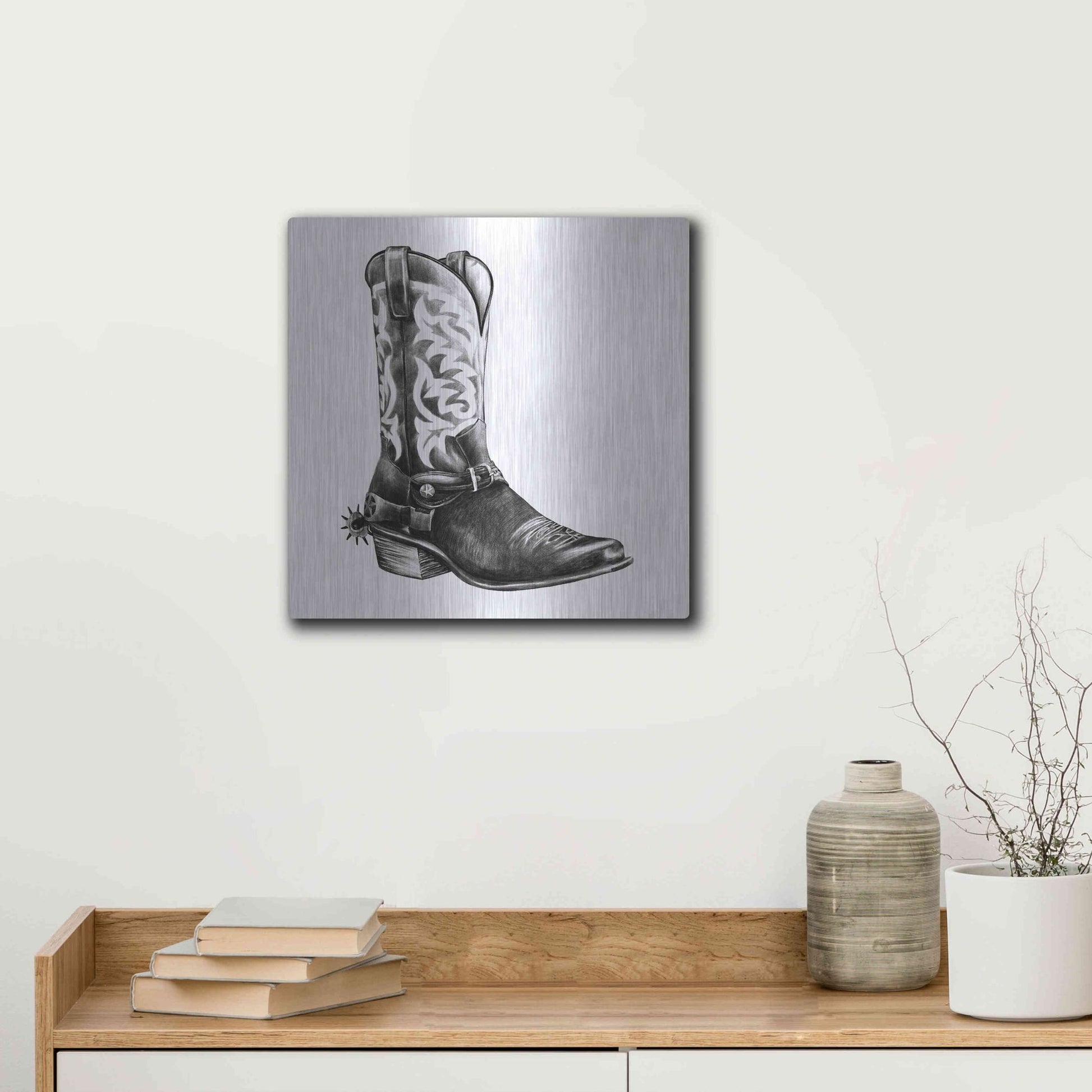 Luxe Metal Art 'Vintage Cowboy II' by Grace Popp, Metal Wall Art,12x12