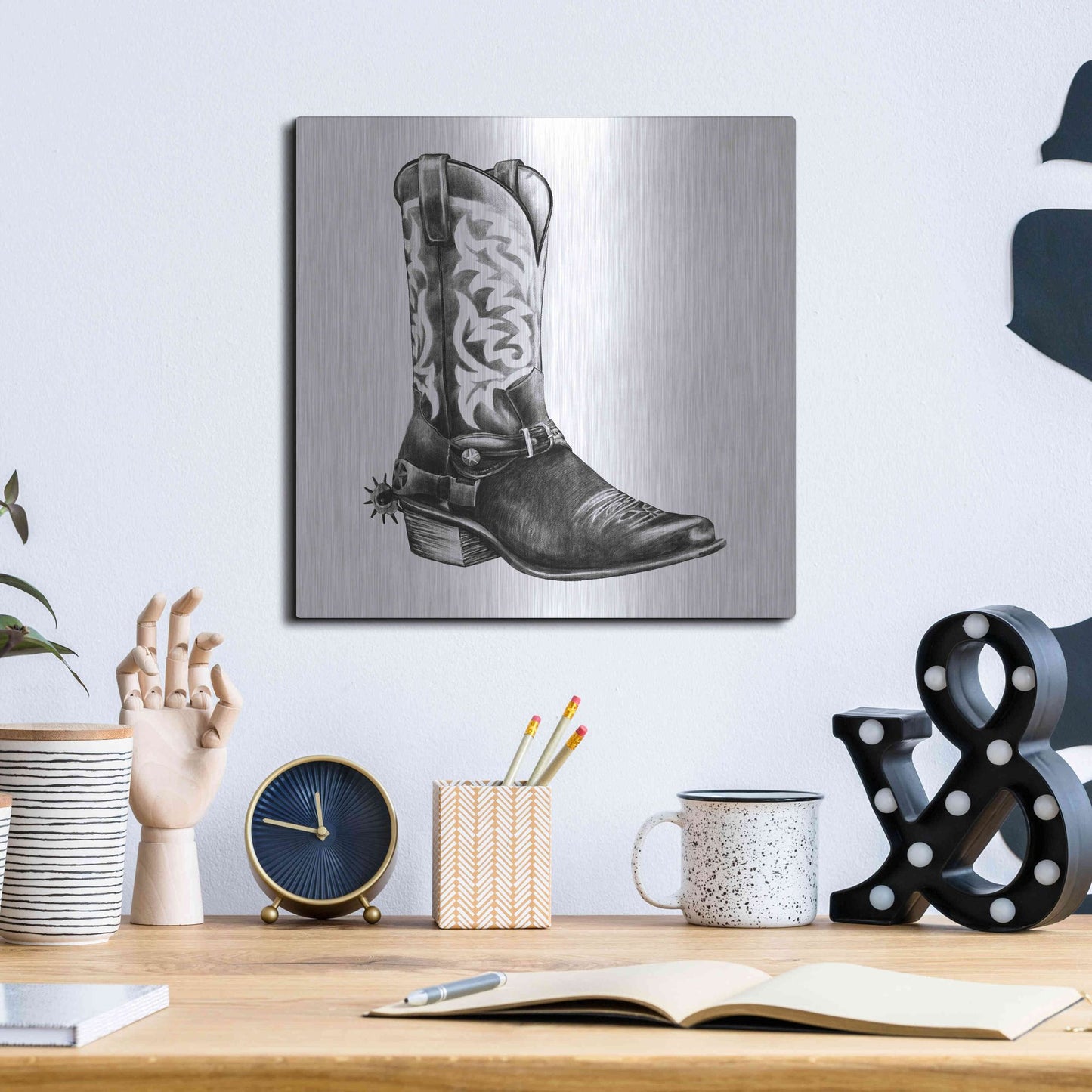 Luxe Metal Art 'Vintage Cowboy II' by Grace Popp, Metal Wall Art,12x12