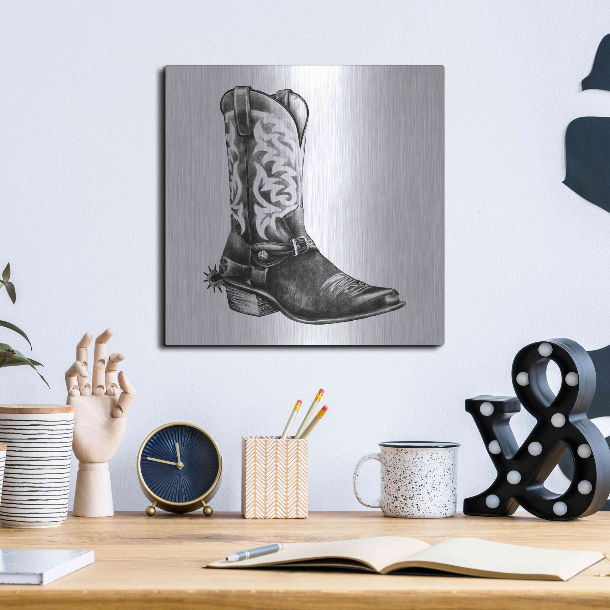 Luxe Metal Art 'Vintage Cowboy II' by Grace Popp, Metal Wall Art,12x12
