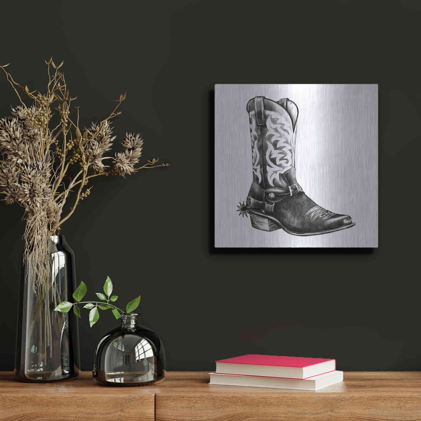Luxe Metal Art 'Vintage Cowboy II' by Grace Popp, Metal Wall Art,12x12