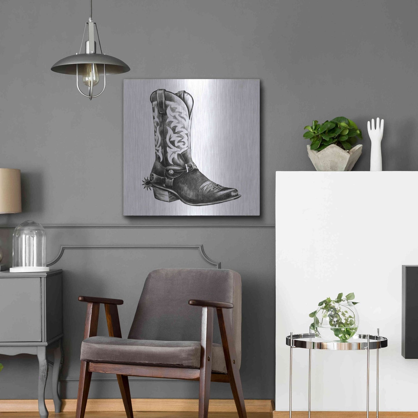 Luxe Metal Art 'Vintage Cowboy II' by Grace Popp, Metal Wall Art,24x24