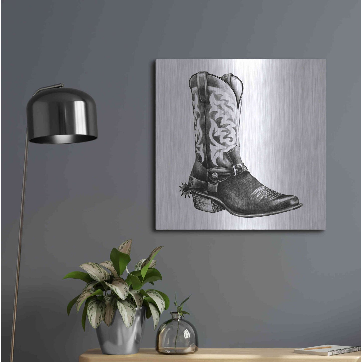 Luxe Metal Art 'Vintage Cowboy II' by Grace Popp, Metal Wall Art,24x24