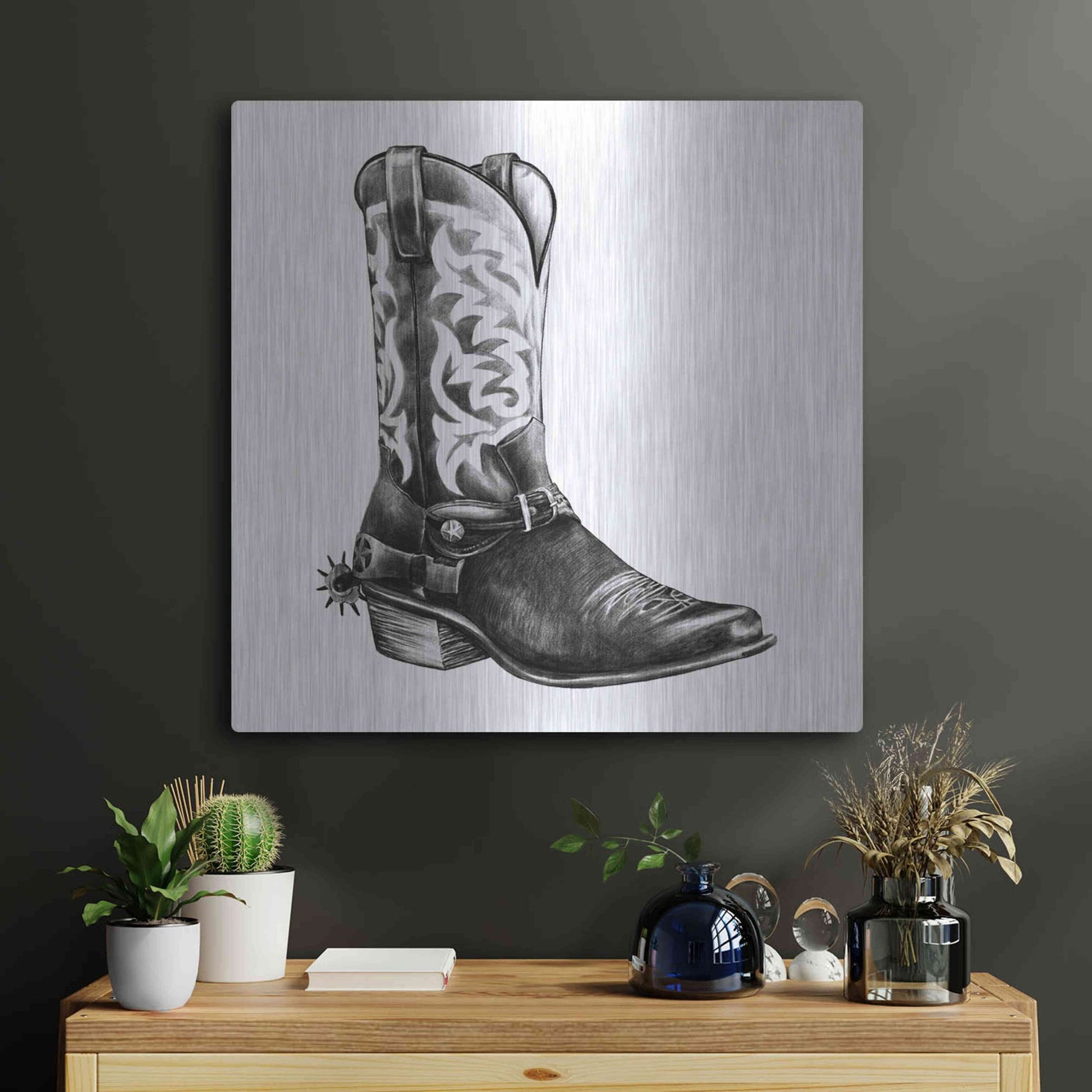 Luxe Metal Art 'Vintage Cowboy II' by Grace Popp, Metal Wall Art,24x24