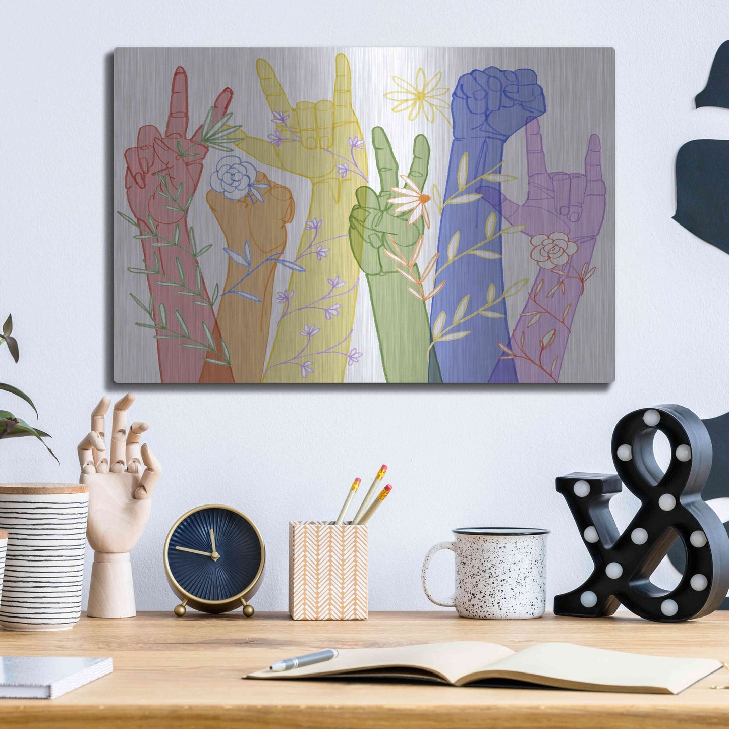 Luxe Metal Art 'Love Each Other Collection A' by Grace Popp, Metal Wall Art,16x12