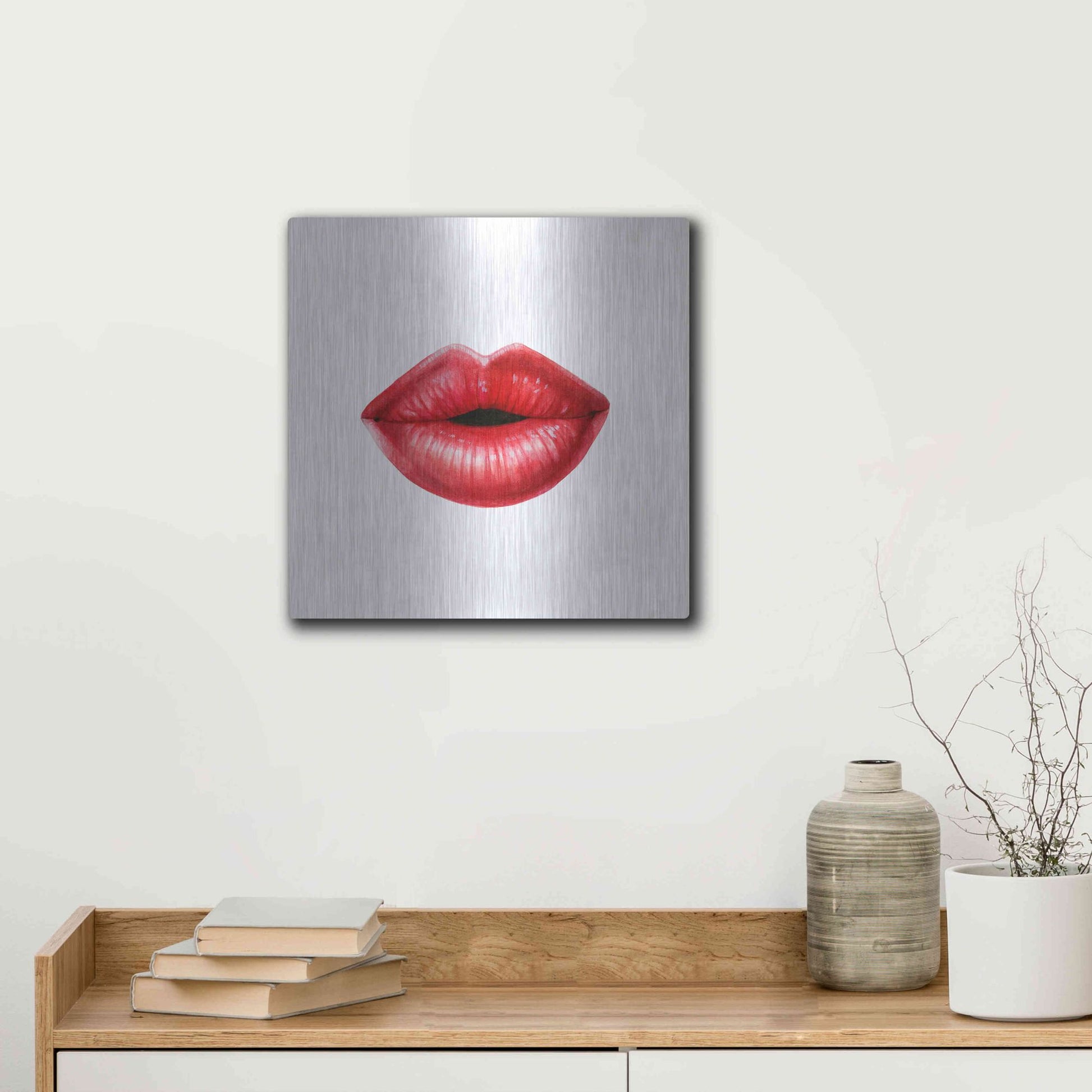 Luxe Metal Art 'Emotion Lips I' by Grace Popp, Metal Wall Art,12x12