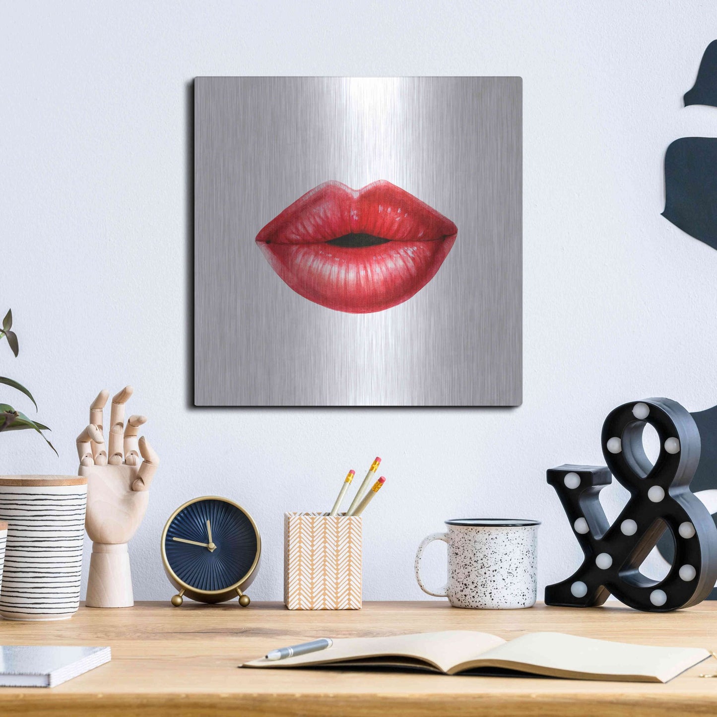 Luxe Metal Art 'Emotion Lips I' by Grace Popp, Metal Wall Art,12x12