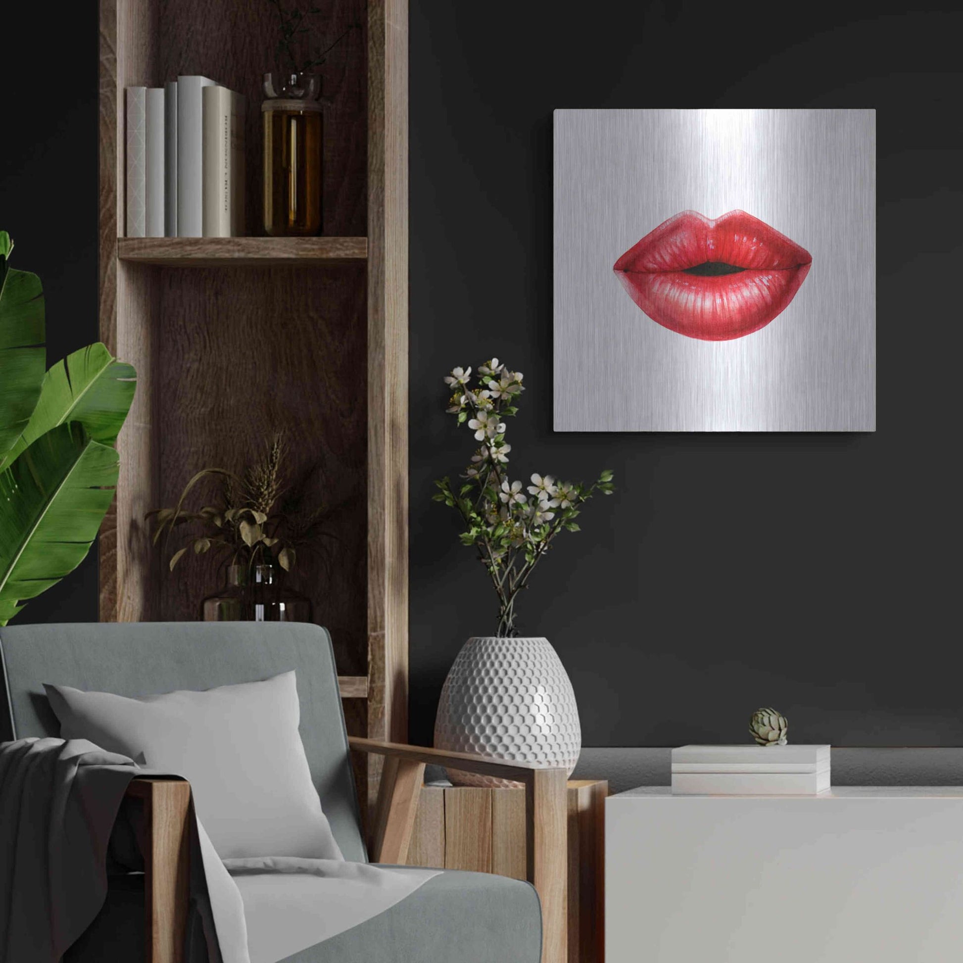 Luxe Metal Art 'Emotion Lips I' by Grace Popp, Metal Wall Art,24x24