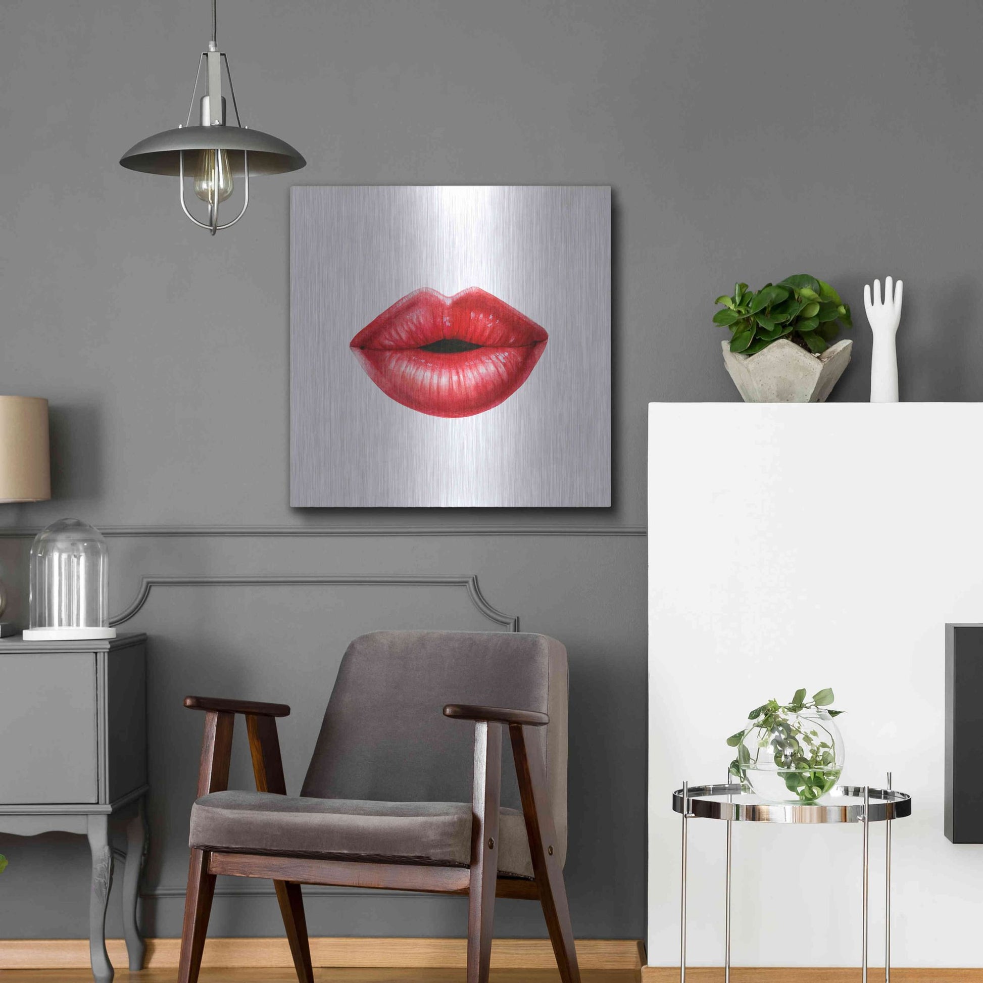 Luxe Metal Art 'Emotion Lips I' by Grace Popp, Metal Wall Art,24x24