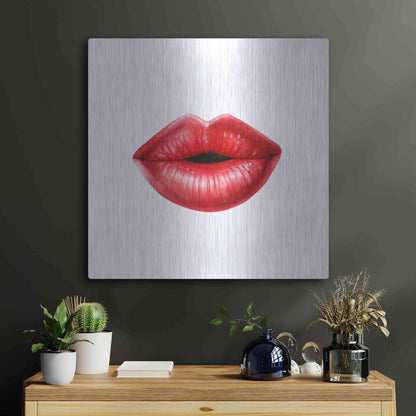 Luxe Metal Art 'Emotion Lips I' by Grace Popp, Metal Wall Art,24x24