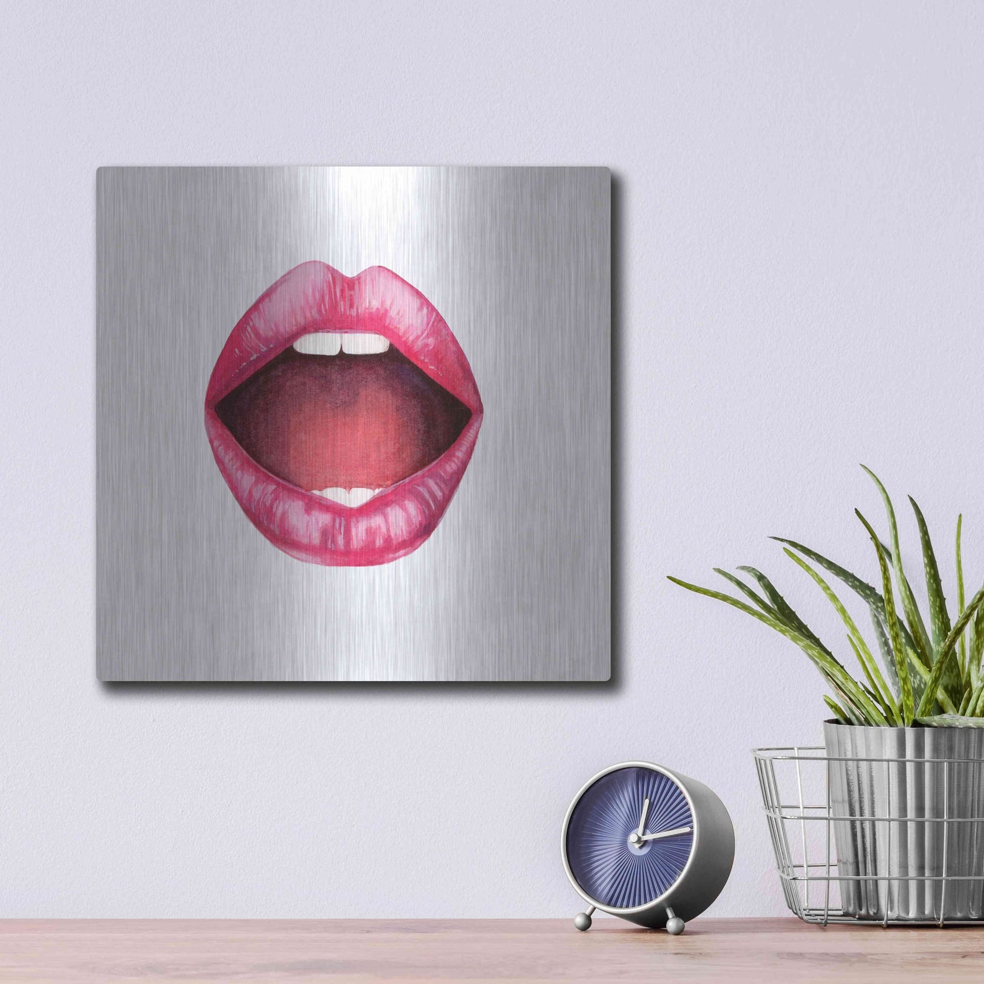 Luxe Metal Art 'Emotion Lips II' by Grace Popp, Metal Wall Art,12x12