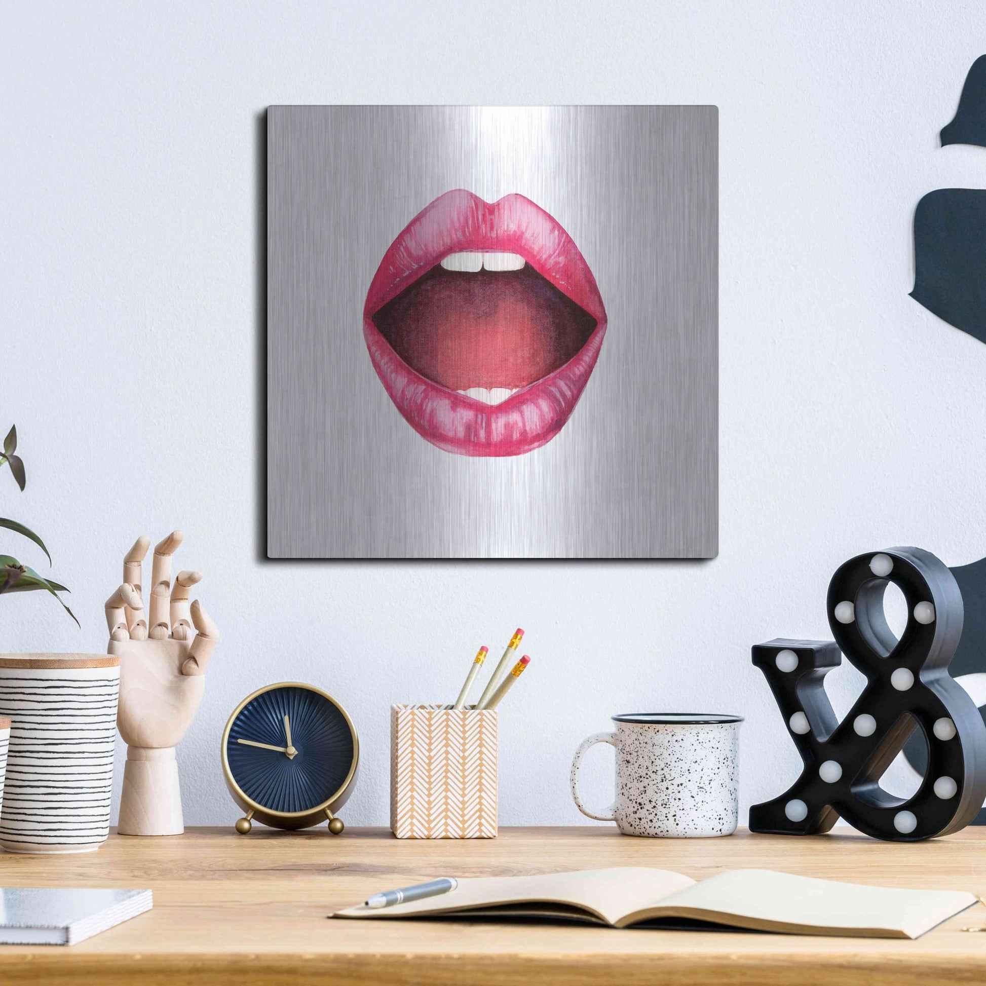 Luxe Metal Art 'Emotion Lips II' by Grace Popp, Metal Wall Art,12x12