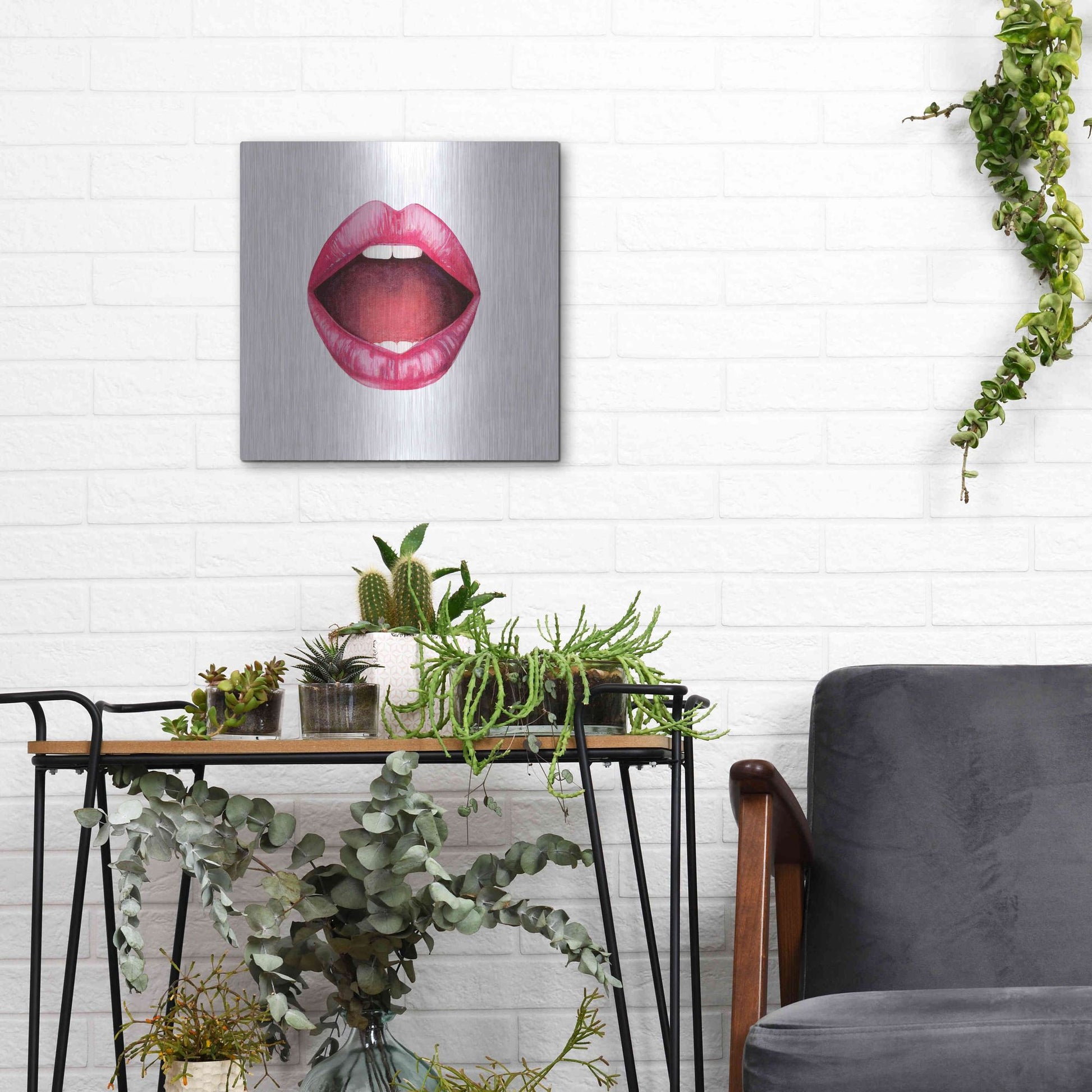 Luxe Metal Art 'Emotion Lips II' by Grace Popp, Metal Wall Art,12x12