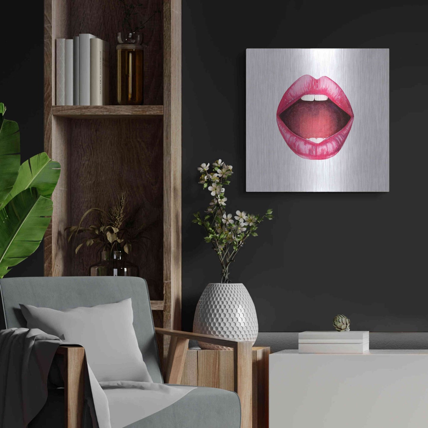 Luxe Metal Art 'Emotion Lips II' by Grace Popp, Metal Wall Art,24x24