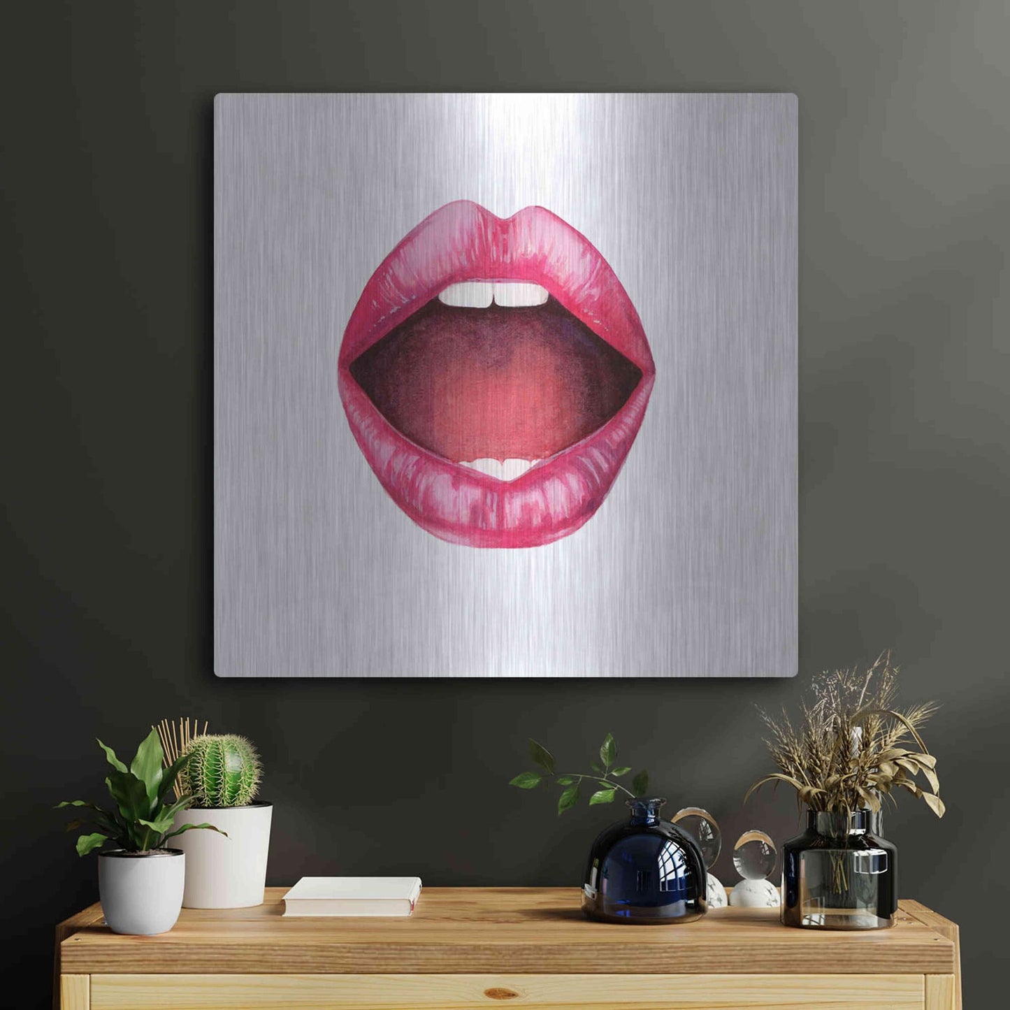 Luxe Metal Art 'Emotion Lips II' by Grace Popp, Metal Wall Art,24x24