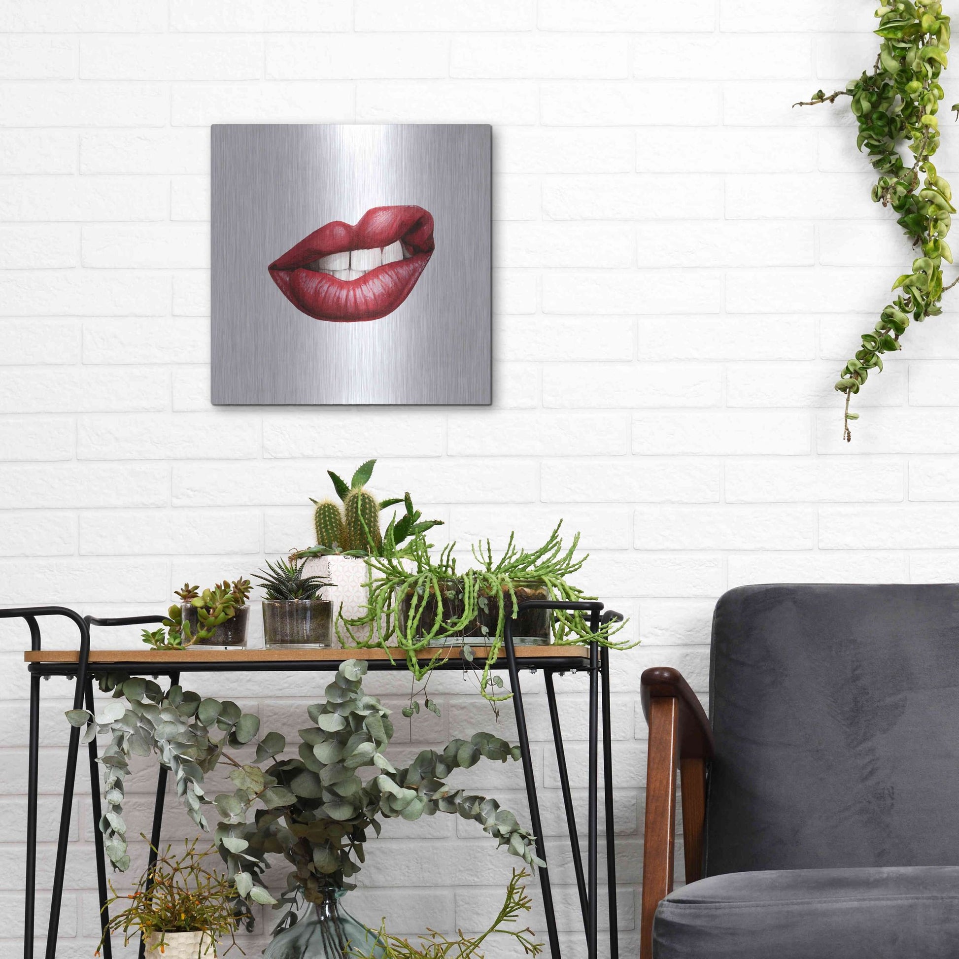 Luxe Metal Art 'Emotion Lips III' by Grace Popp, Metal Wall Art,12x12